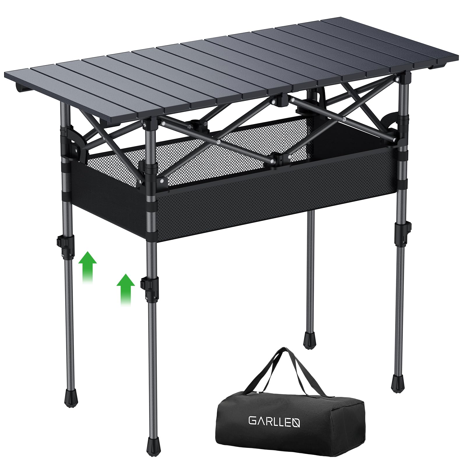 GARLLEN Folding Camping Table Max Capacity 100 lbs, 2-Height Adjustable Roll-up Folding Table with Storage Net, Portable Aluminum Travel Table with Carrying Bag for BBQ, Picnic, 32.2" L x 15.7" W โ image 1