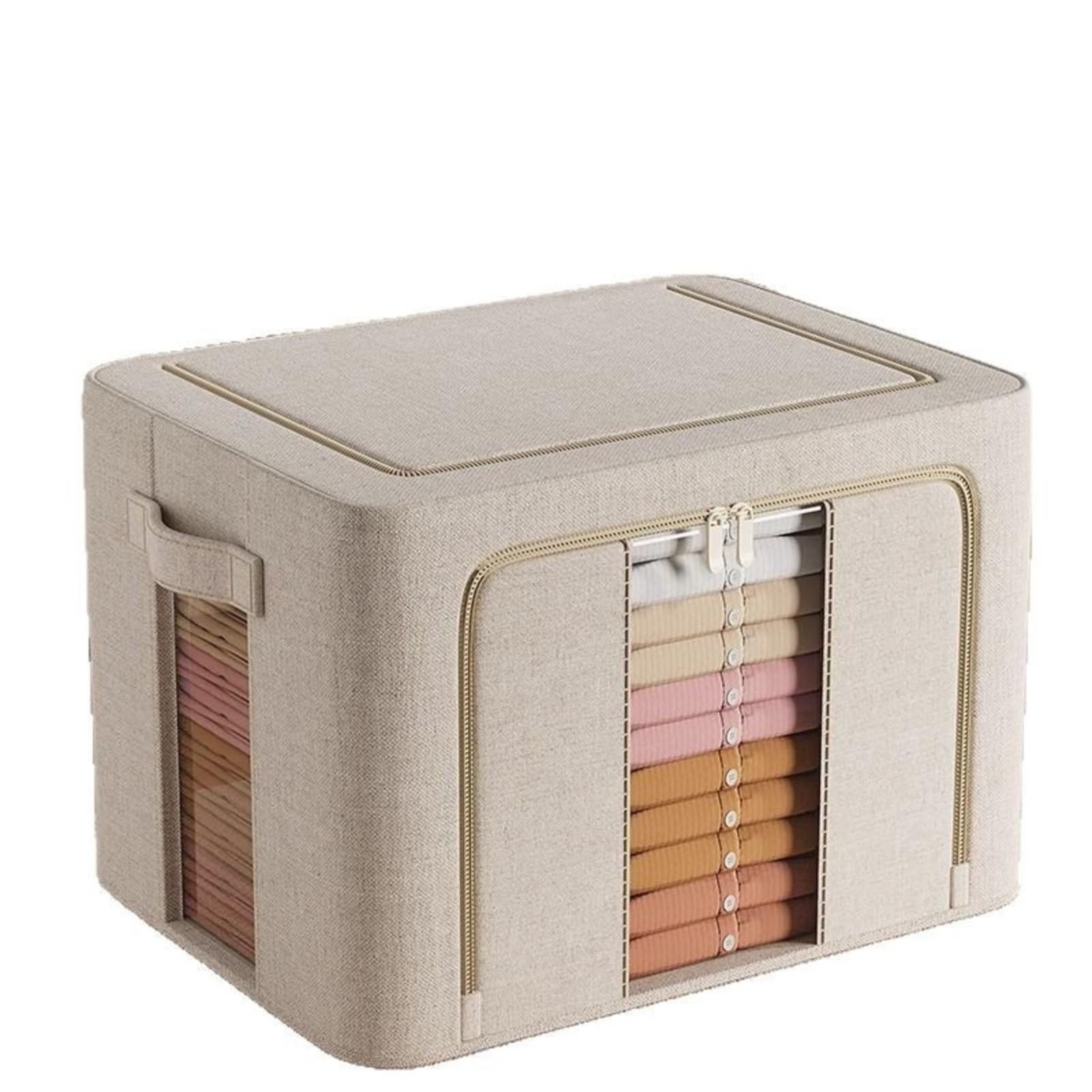Aufbewahrungsbox mit Deckel Faltbar, Bettwäsche Organizer für Kleidung/stabil, Storage Box mit Reißverschluss Metallrahmen Feuchtigkeitsresistent(60 x 42 x 40 cm)