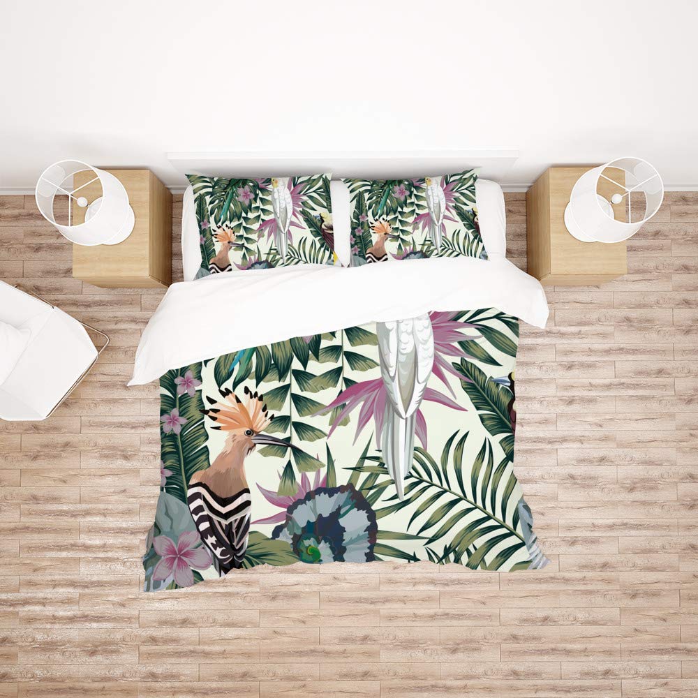 Housse de couette motif perroquet grand lit King en polyester durable au fini soyeux