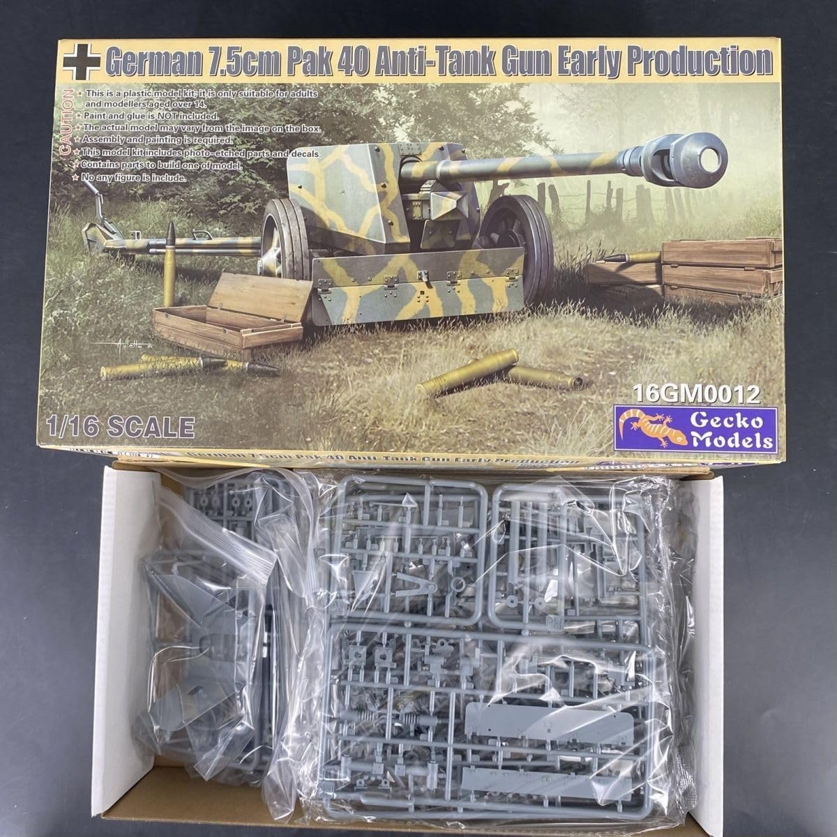 花田制造 Gecko Models 16GM0012 German 7.5cm Pak 40 Anti-Tank Gun Early Production Model Kit, 1/16 Scale, Plastic, Military Theme, Historical WWII