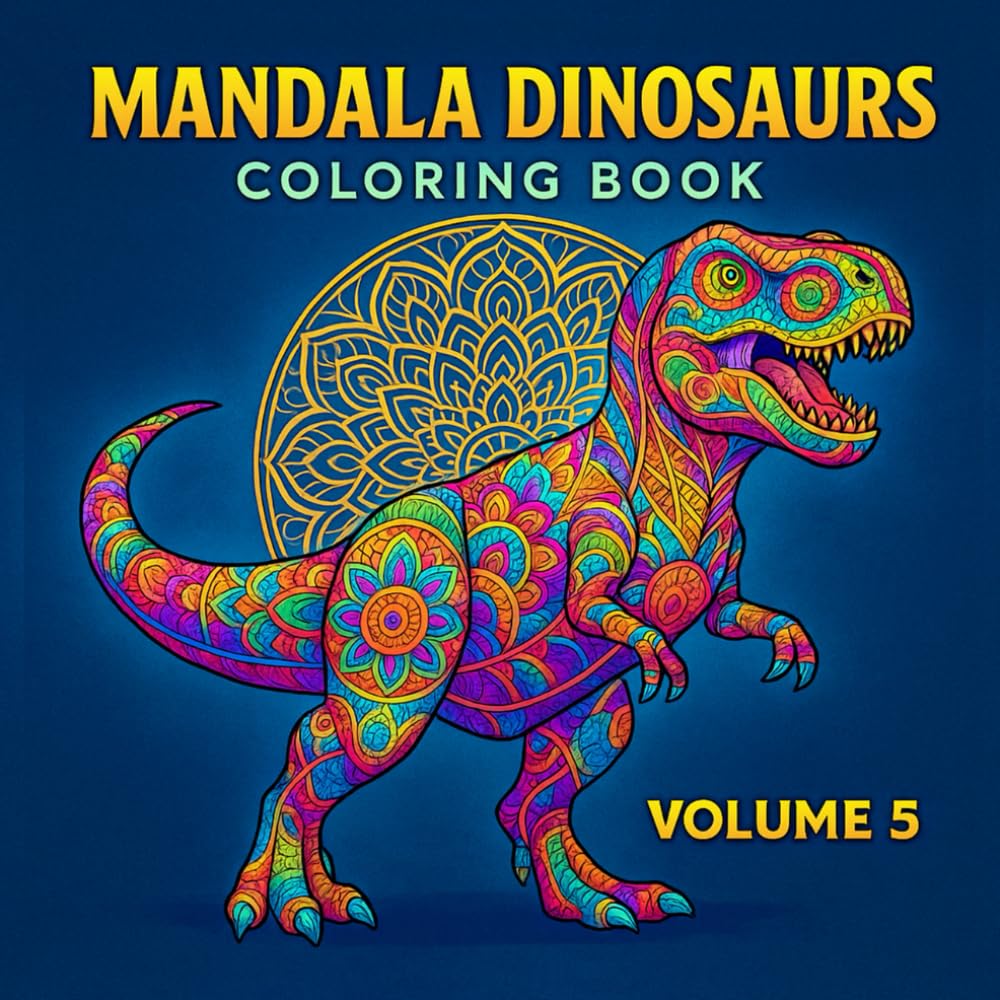 Mandala Dinosaurs Coloring Book – Volume 5: Majestic T-Rex, Triceratops & Prehistoric Creatures | Intricate Dinosaur Mandala Art for Adults and Teens | Relaxation, Stress Relief & Creative Coloring