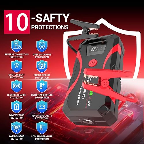 Miniatura 2 de Arrancador de batería de automóvil 208, batería de alimentación portátil de 4000 A, pico de 12 V, caja de salto para motocicleta de hasta 10 litros