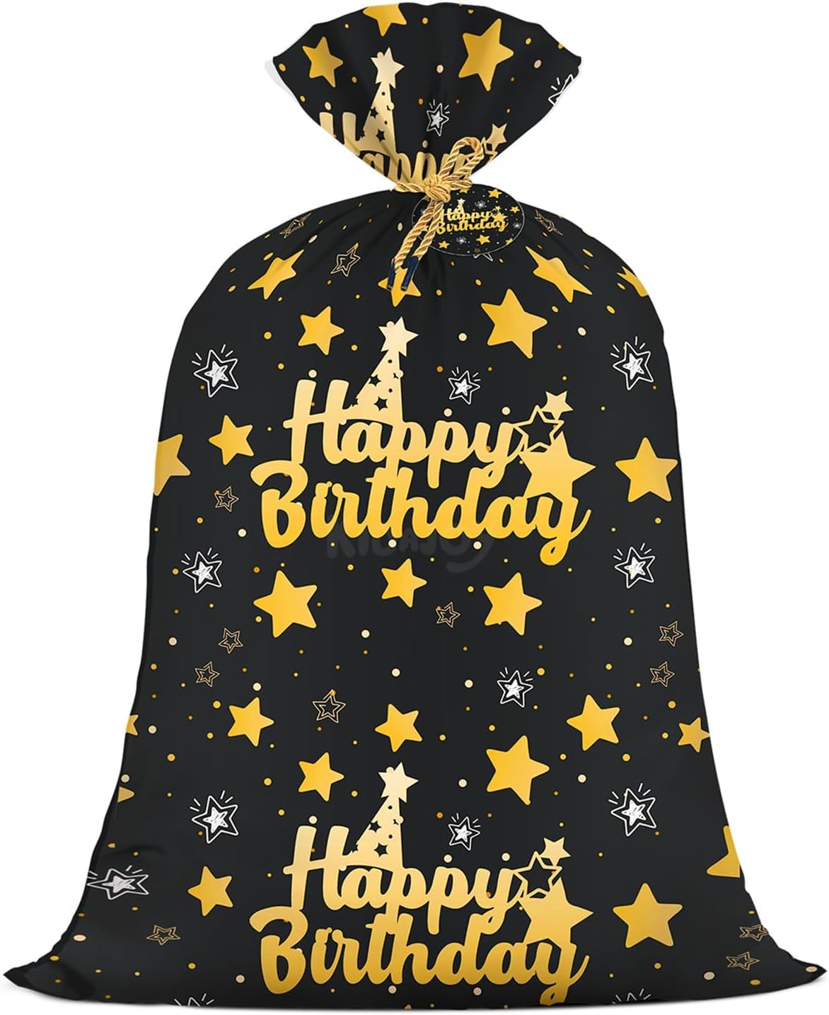 Extra Large Birthday Plastic Gift Bags Boys Black and Gold 36x56 Inch Jumbo Black Gift Bag XL Happy Birthday Themed Kids Women Men Party Favors Decorations Golden Star