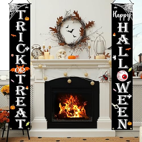 Miniatura 7 de Decoraciones de Halloween al aire libre de "Trick or Treat" ("Trick or Treat" Happy HALLOWEEN) cartel para porche, decoración de puerta de Halloween
