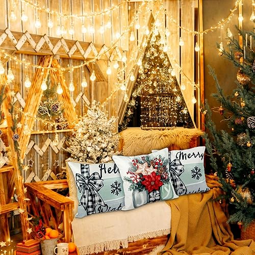 Miniatura 7 de DIYDEC 4 fundas de almohada de Navidad de 18 x 18 pulgadas, fundas de almohada de invierno para Navidad, vacaciones, decoración del hogar, fundas de
