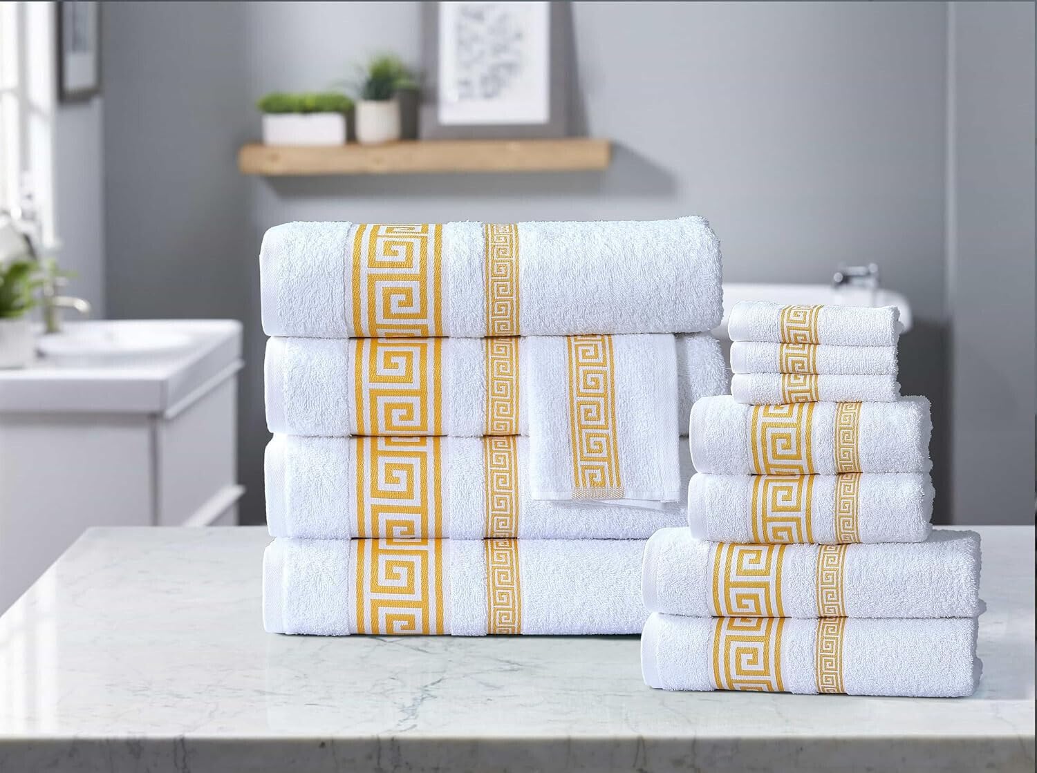 Stylemybedroom White Gold 100% Cotton Towels Super Soft Absorbent 500 Gsm With Viscose Greek Border (,Bath Towel)