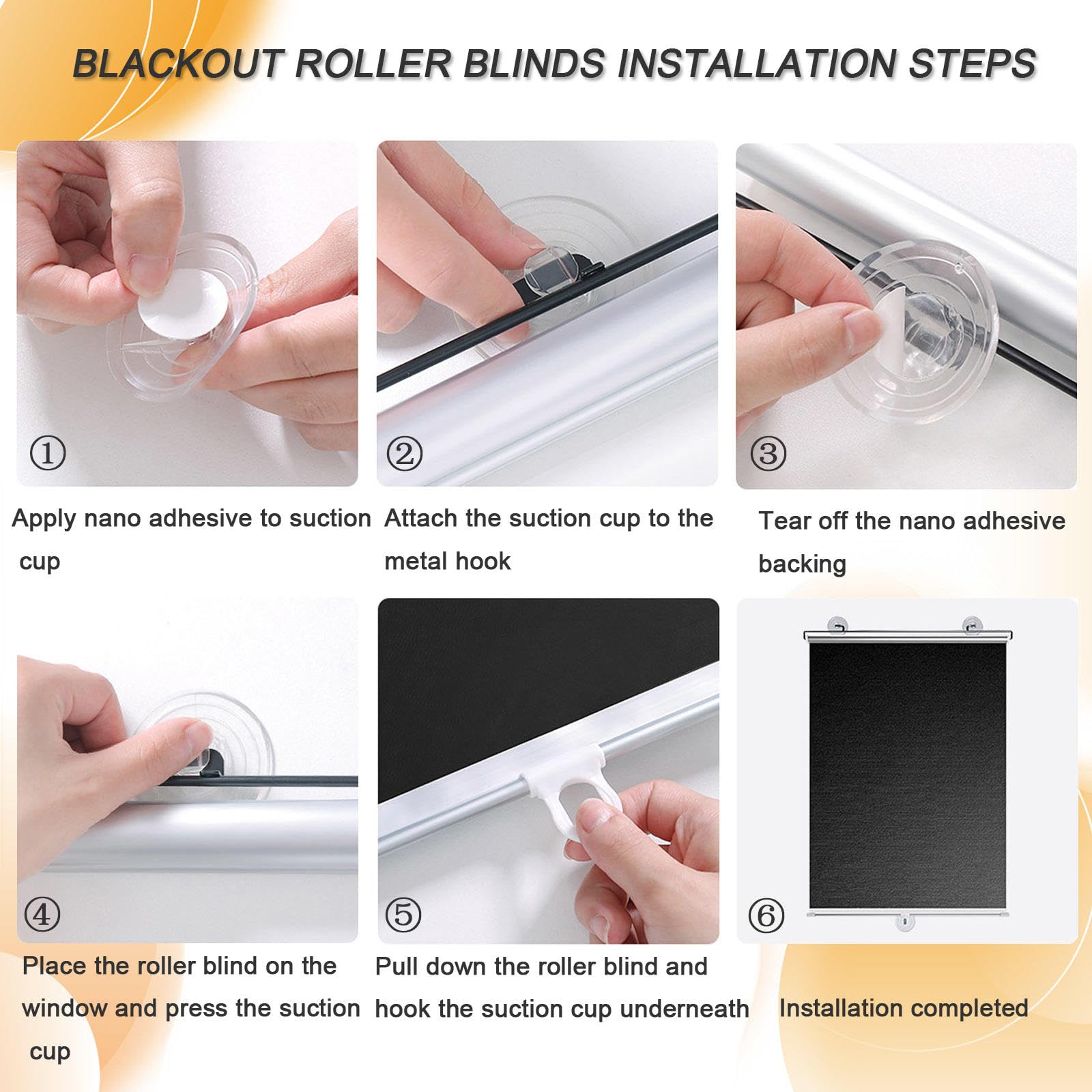 Rollos Für Fenster,Tragbare Verdunkelungsvorhänge,Thermoisolierte Rollos Mit Saugnapf,Jalousien Ohne Bohren,Frei Einziehbar,Temporäre Verdunkelungsrollos Für Haus Büro,Black-75x150cm/30x59in