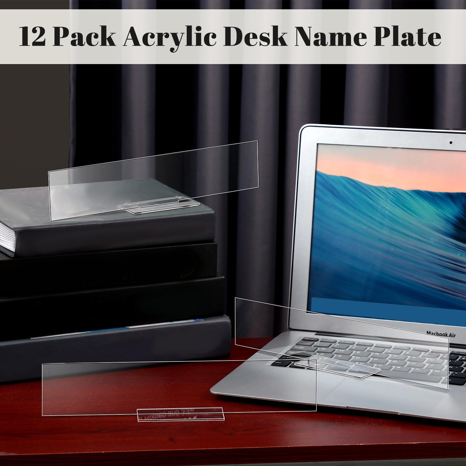 Yookeer Paquete de 12 placas de identificación acrílicas personalizadas para escritorio, panel transparente, hoja acrílica rectangular en blanco para decoración de escritorio de oficina (2 x 10