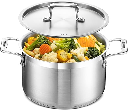 Miniatura 10 de BAKKEN - Olla de inducción resistente con tapa y asas remachadas para sopa mariscos calados conservas y para catering para grupos grandes y eventos