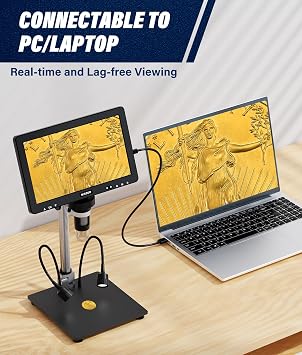 WADEO Digital Microscope, [10.1'' LCD Screen] [1200X - 1080P], Type-C, 32GB Card, 8 LED Super Lights Soldering Microscope for Electronics Repair, Coin Microscope, Teenager Education
