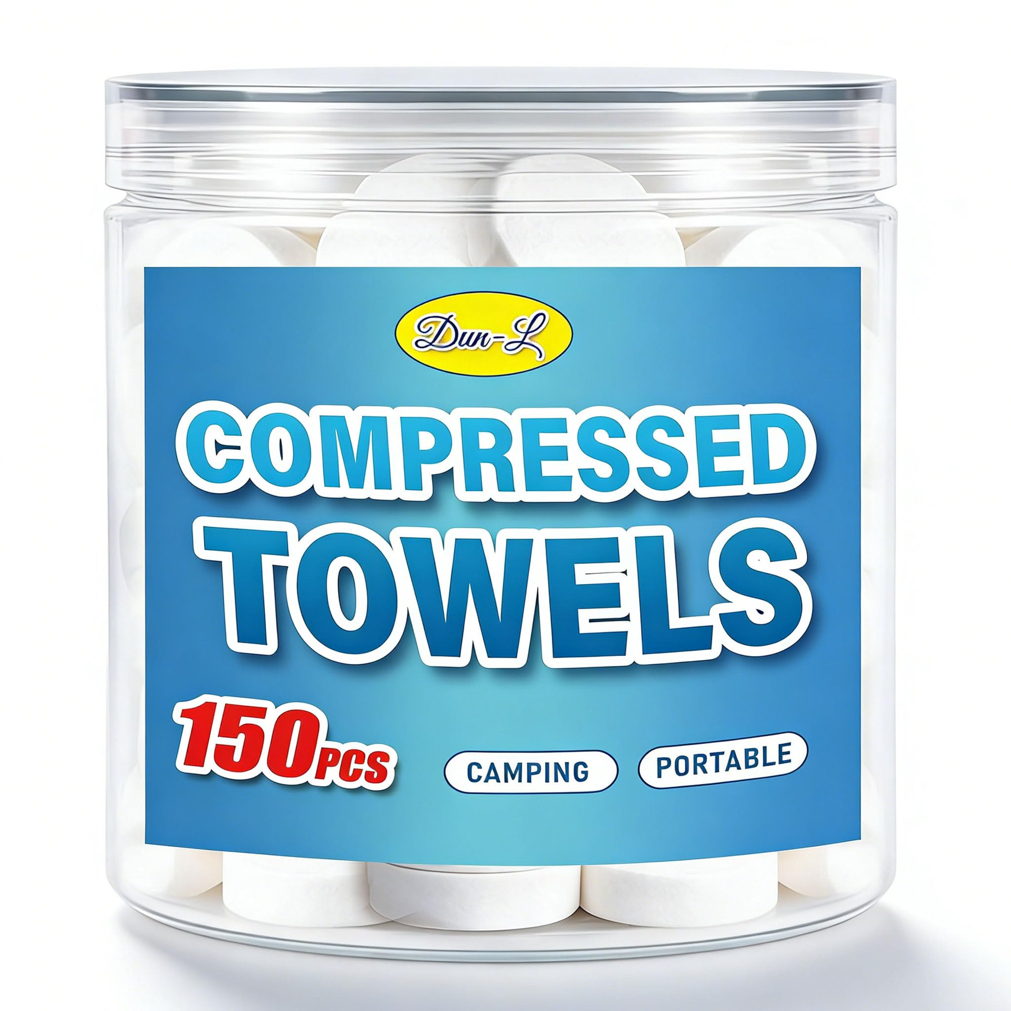 Camping Towel, Compressed Coin Tissue, 150 Counts, 8X8.5in