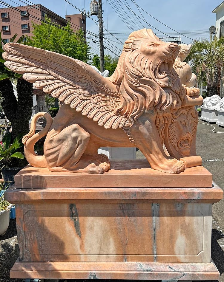 Amazon.co.jp: 大型 天然大理石彫刻 翼を持つライオン 有翼の獅子 ペア