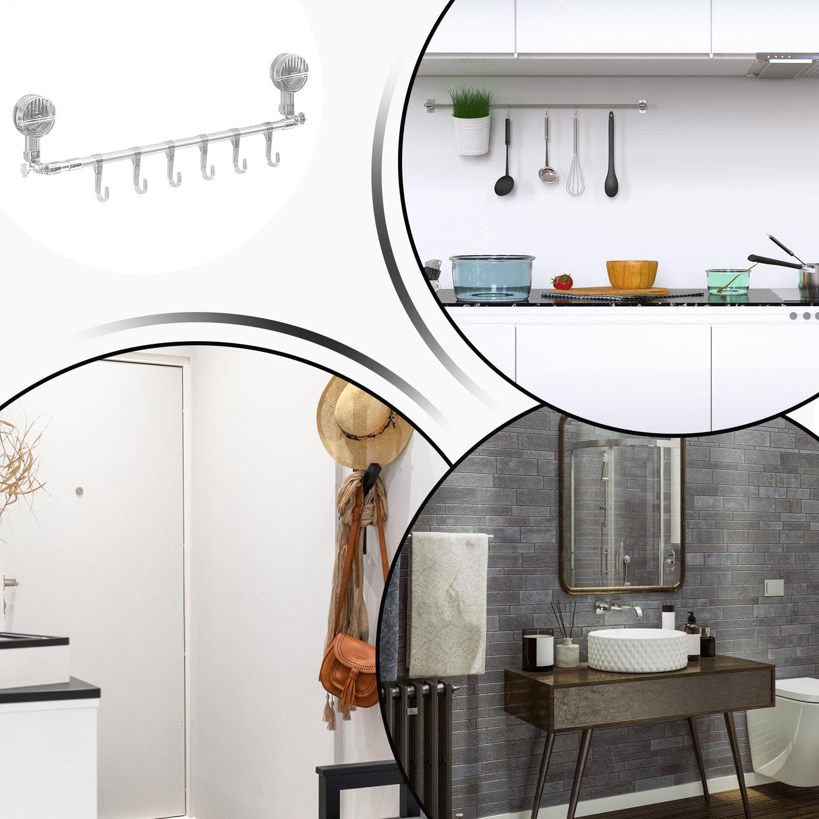 Portasciugamani da bagno, da parete, con ventose | Supporto per asciugamani da bagno in acciaio inox, per bagno, cucina, bar, hotel e casa privata