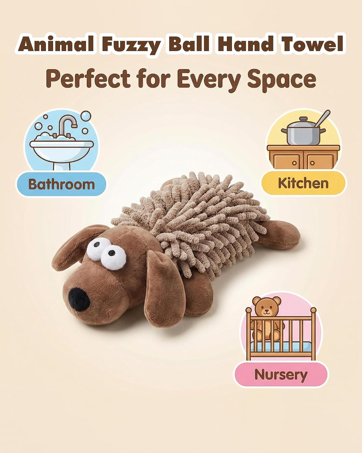 2Pack Chenille Hand Towel Balls, Chenille Dog & Frog Hand Towel