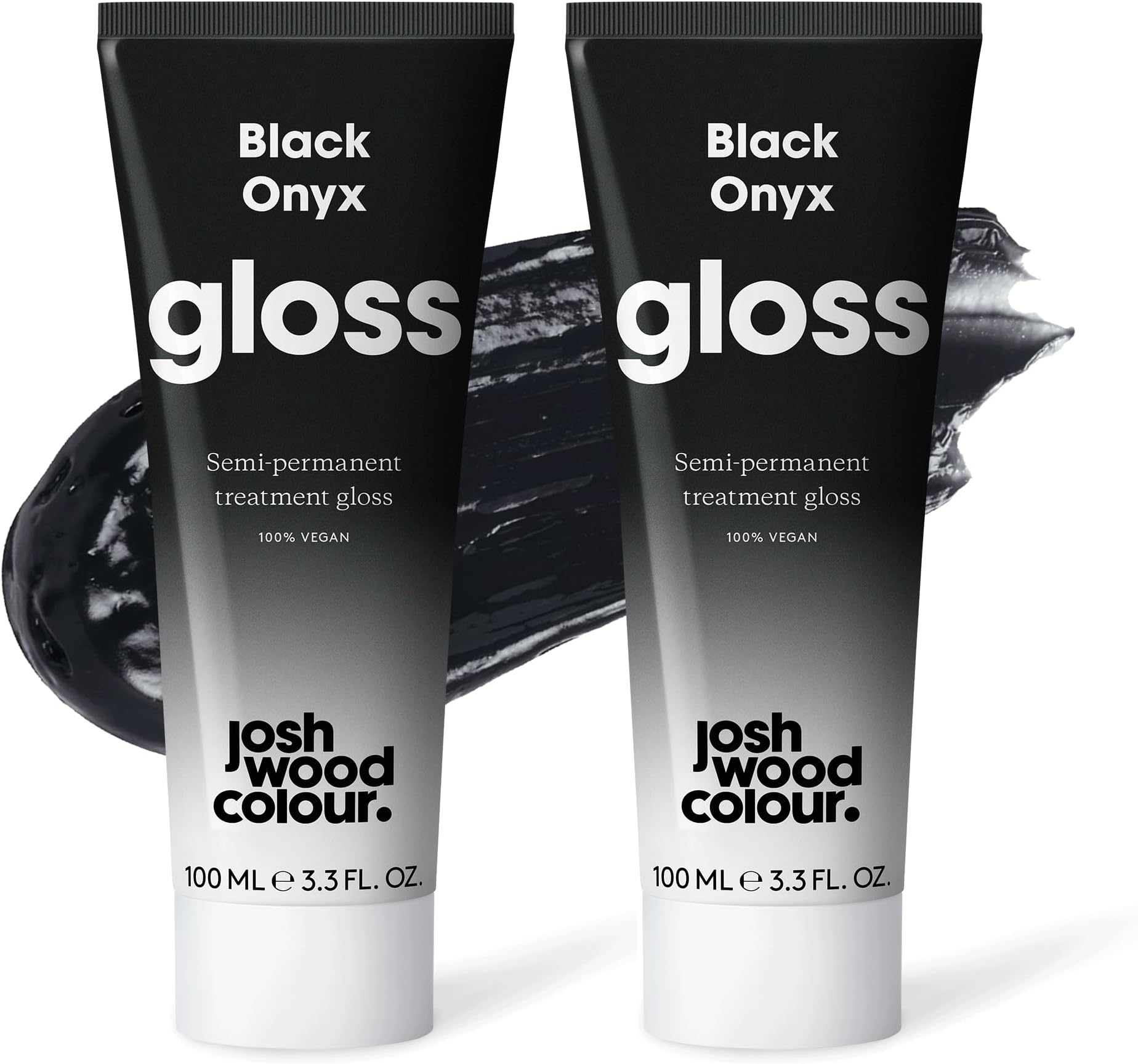 Black Gloss Duo Josh Wood Hair Gloss (Black) - Semi-permanent gloss, adds shine to your black and dark brunette hair - Lasts up to 6 washes - 100% Vegan - Cream (2 x 100ml)