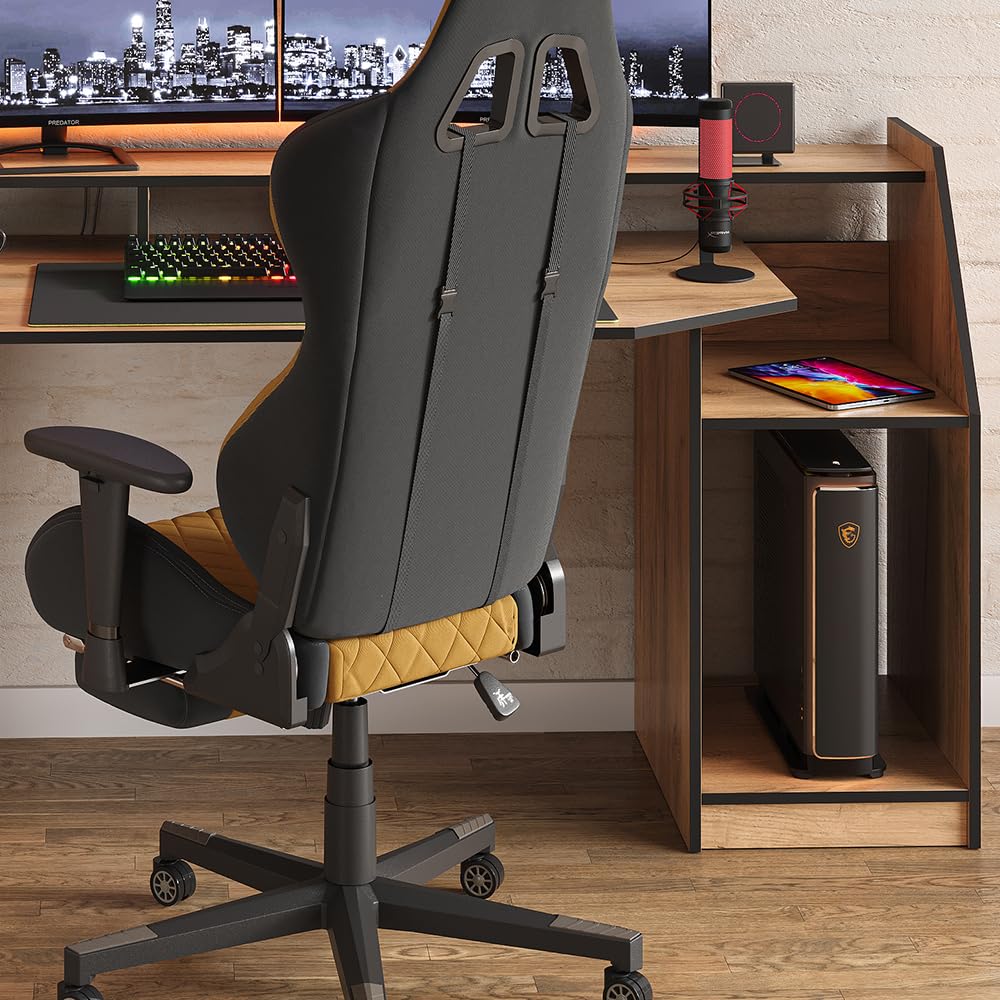 Vicco Gaming-Tisch Joel, Goldkraft Eiche, 179.8 x 65.5 cm | mit 1 Schublade und 1 Tür, mit Ablageflächen für Zubehör und erhöhtem Monitoraufsatz