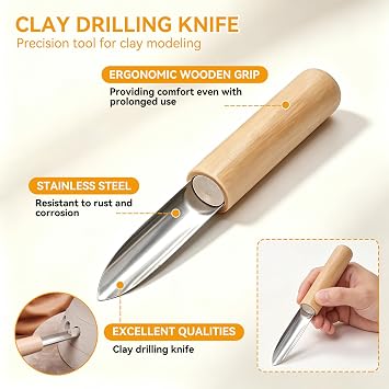 HERCHR Pottery Hole Punch Tool, 4 Pack Stainless Steel Circular Clay Hole Cutters Round Clay Hole Cutters Set with Wooden Handles Carving Tools for Pottery and Sculpture
