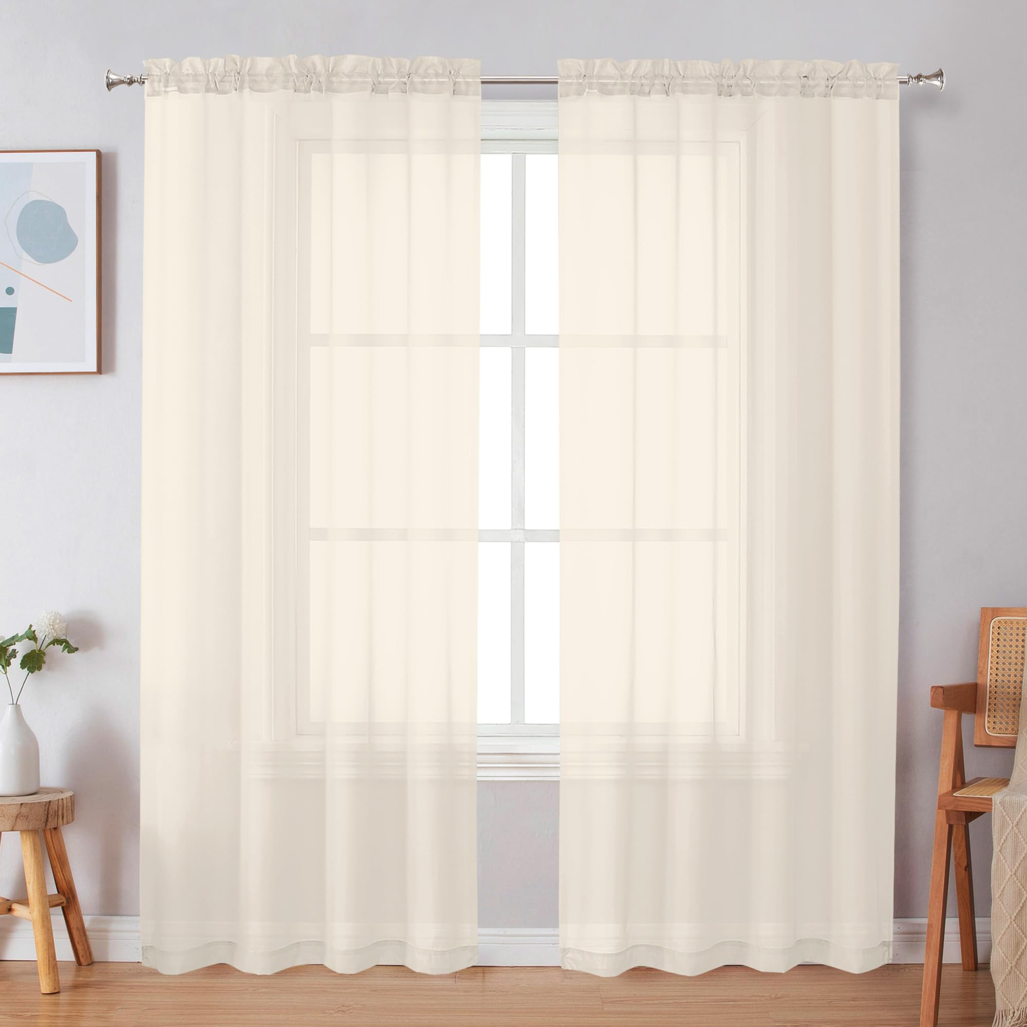 Photo 1 of Simplebrand Cream Sheer Curtains 72 Inches Long 2 Panels for Living Room, Rod Pockets Airy Window Treatments Voile Sheer Curtains Panels Lightweight for Front Back Patio Glass Door, 42" Width