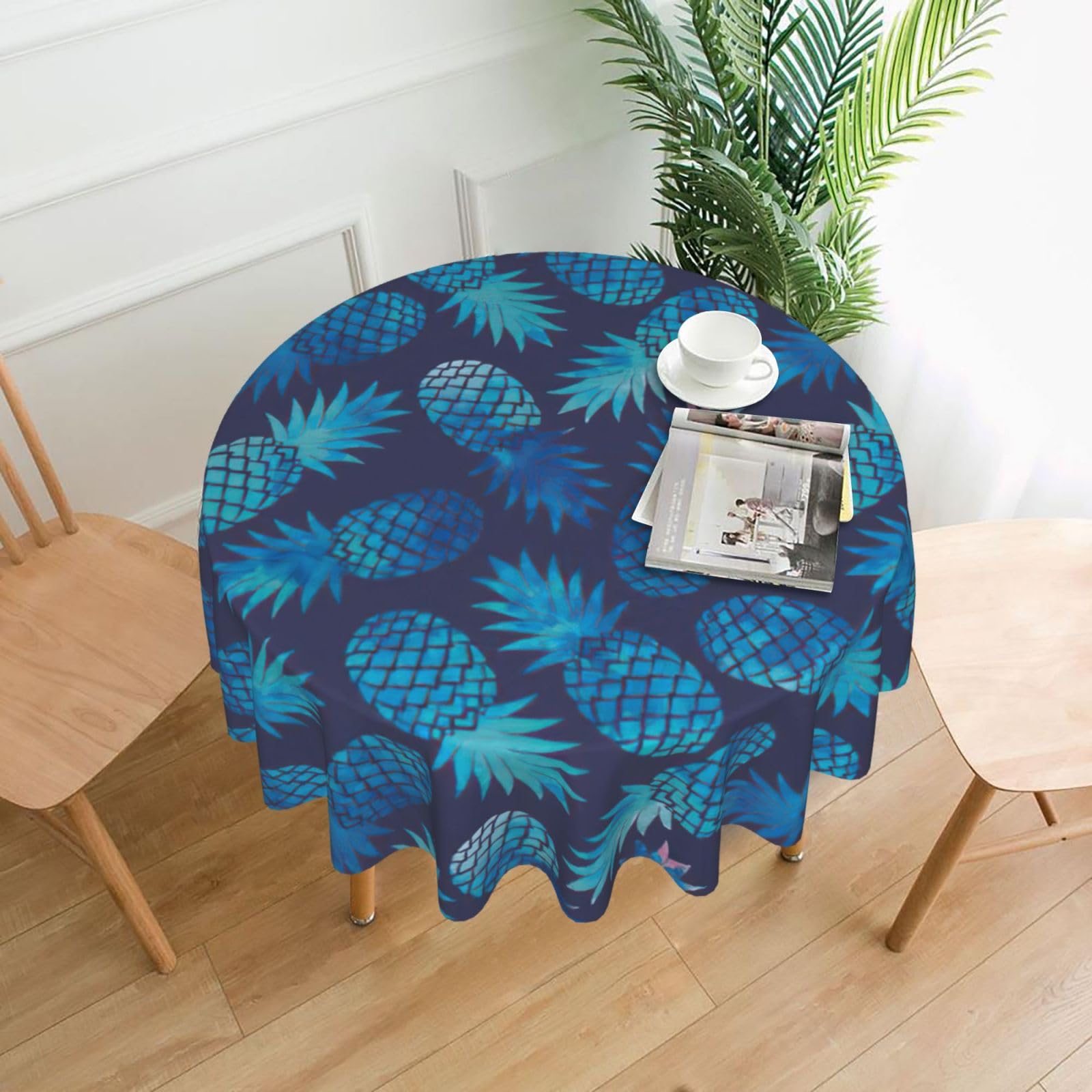 Zcmkjlg Blue pineapple Print Quick Ship Round Tablecloth 60in Polyester Washable Cover for Dining Room