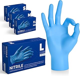 Blue Professional Nitrile Powder Free Multi-Purpose Gloves, Disposable, Extra Strong - Box of 100 (Blue, Large)