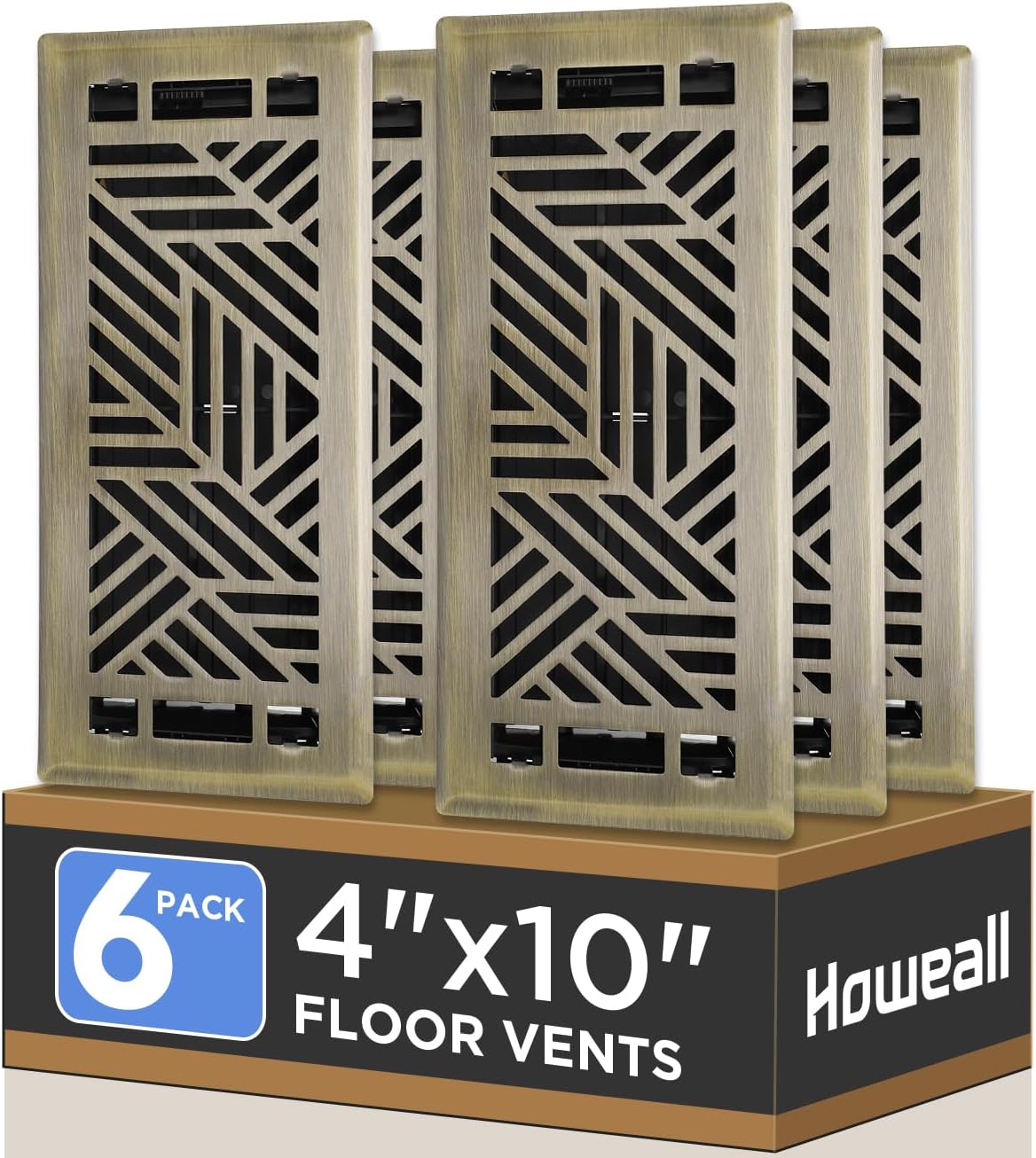 4x10 Inches 6 Pack Heavy Duty Walkable Floor Register Easy Adjust Air Supply Lever Floor Vents - Brooklyn Design - Vent Cover for Home Floor - Oil Rubbed Bronze