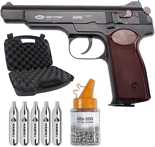 Gletcher APS NBB (Stechkin) .177 Cal CO2 - Pistola de aire BB de doble acción con paquete incluido