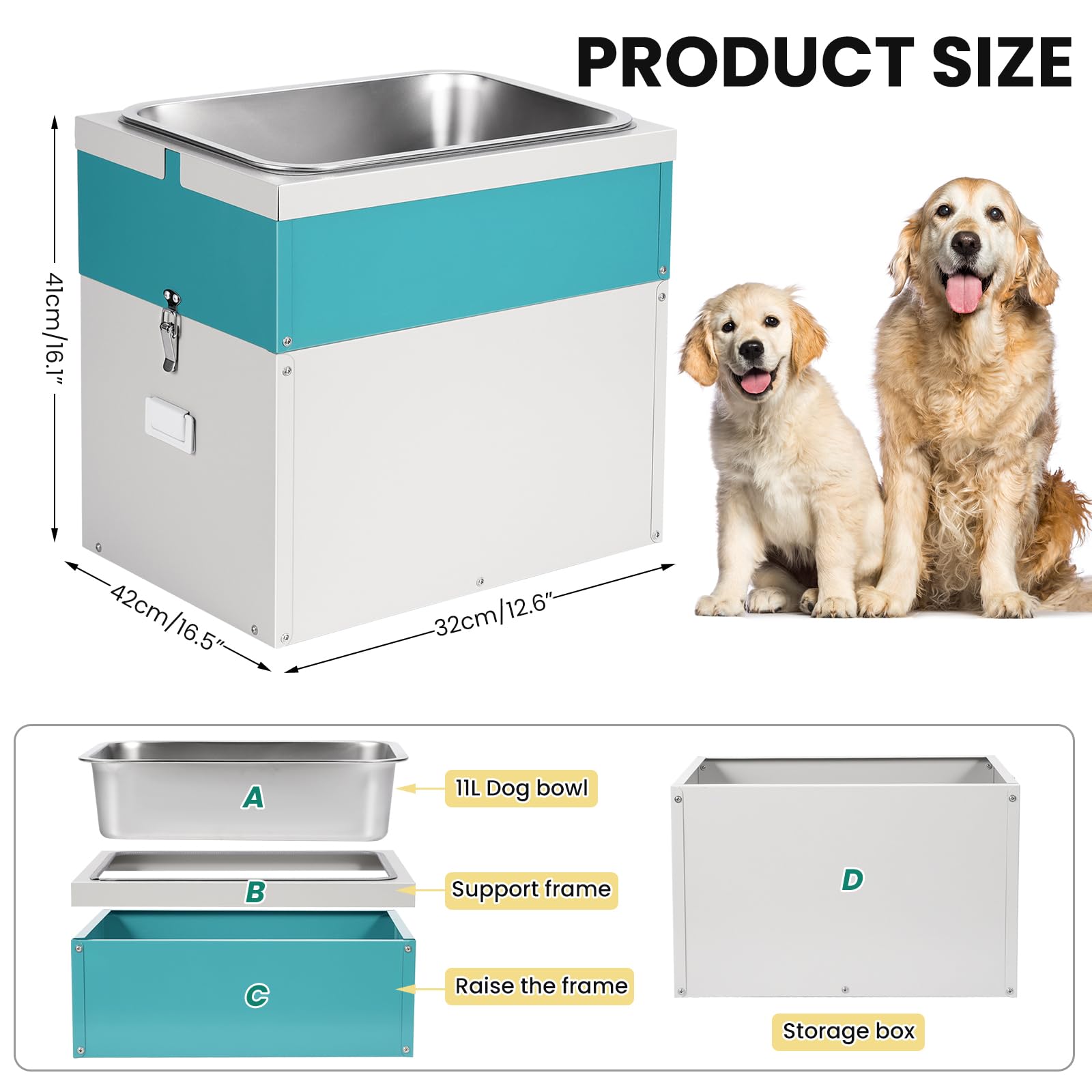 Comederos Elevados para Perros, Comedero Elevado de 38Cm de Altura para Perros Grandes, Recipiente HerméTico para Almacenar Comida para Mascotas con Una Capacidad de 21Kg para El Hogar o Los Viajes