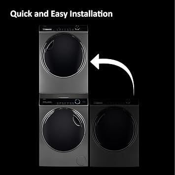 Haier Black Stacking Kit for Washing Machine and Tumble Dryer with Sliding Shelf, with Robust Ratchet Strap & Wall Anchors, Perfect for Series 3, 5, 7, and 11, Universal for Washers with Depth 47-62cm | Black stacking kit with sliding shelf, ratchet strap and wall fixings fits washing machines and dryers 47-62cm deep.