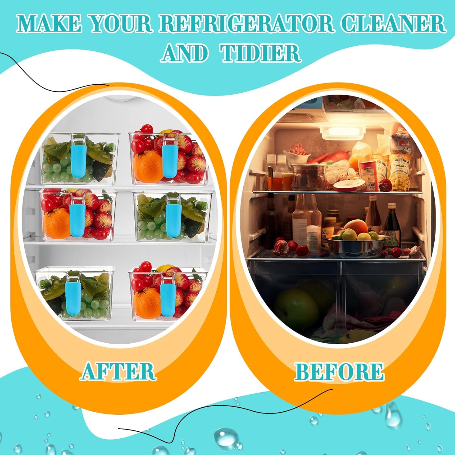 Havawish Ice Storage Bin and Flexible Scoop Set Plastic Freezer Bin with Pull out Handle Storage Bucket Clear for Container with Scoop(Light Blue,10.83 x 7 x 4.33 in,Classic)