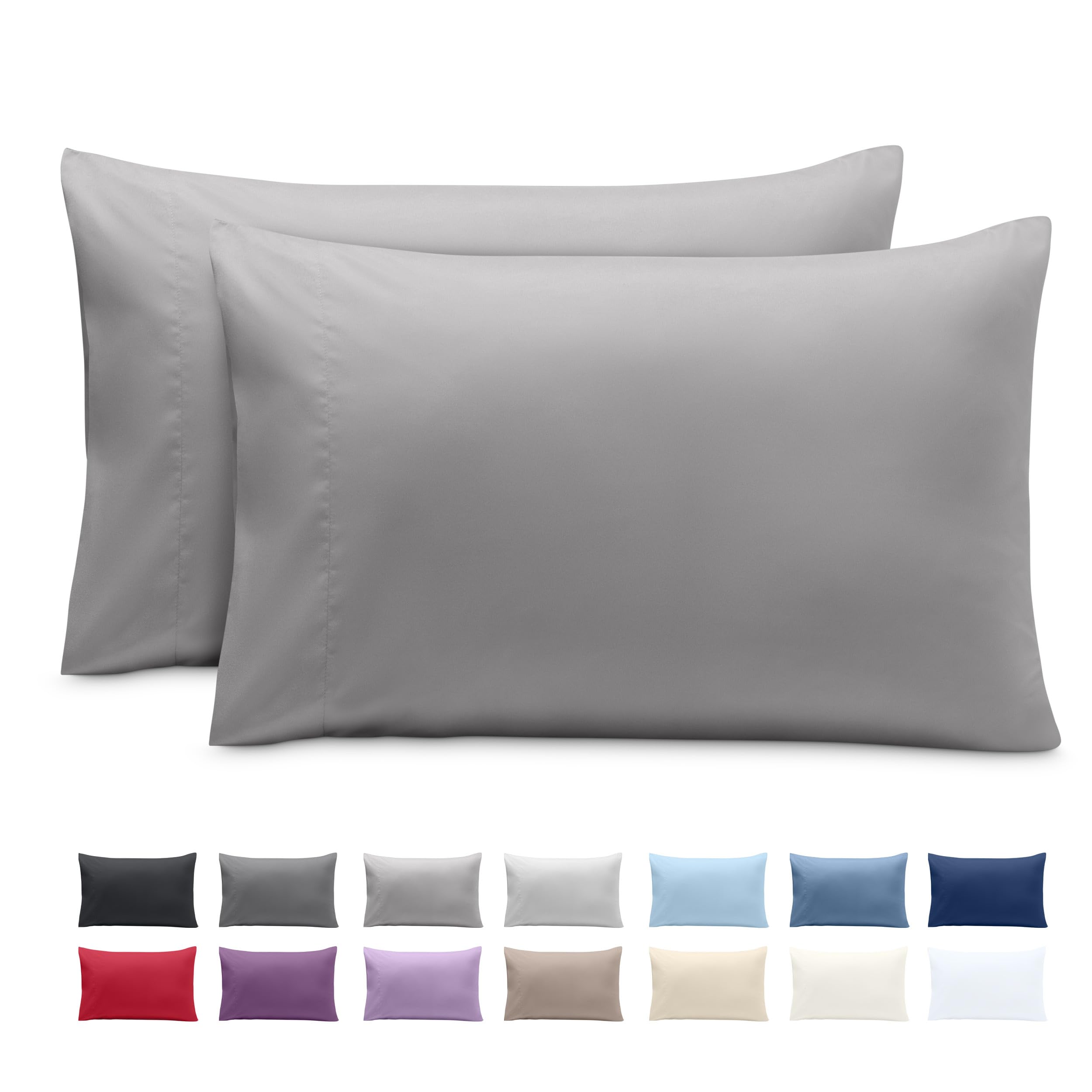 Bare Home Pillowcases Envelope (King 20"x40" Set of 2, Light Grey)