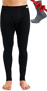 Merino.tech Merino Wool Base Layer Mens Bottom Pants 100% Merino Wool Midweight Thermal Underwear Leggings + Wool Socks