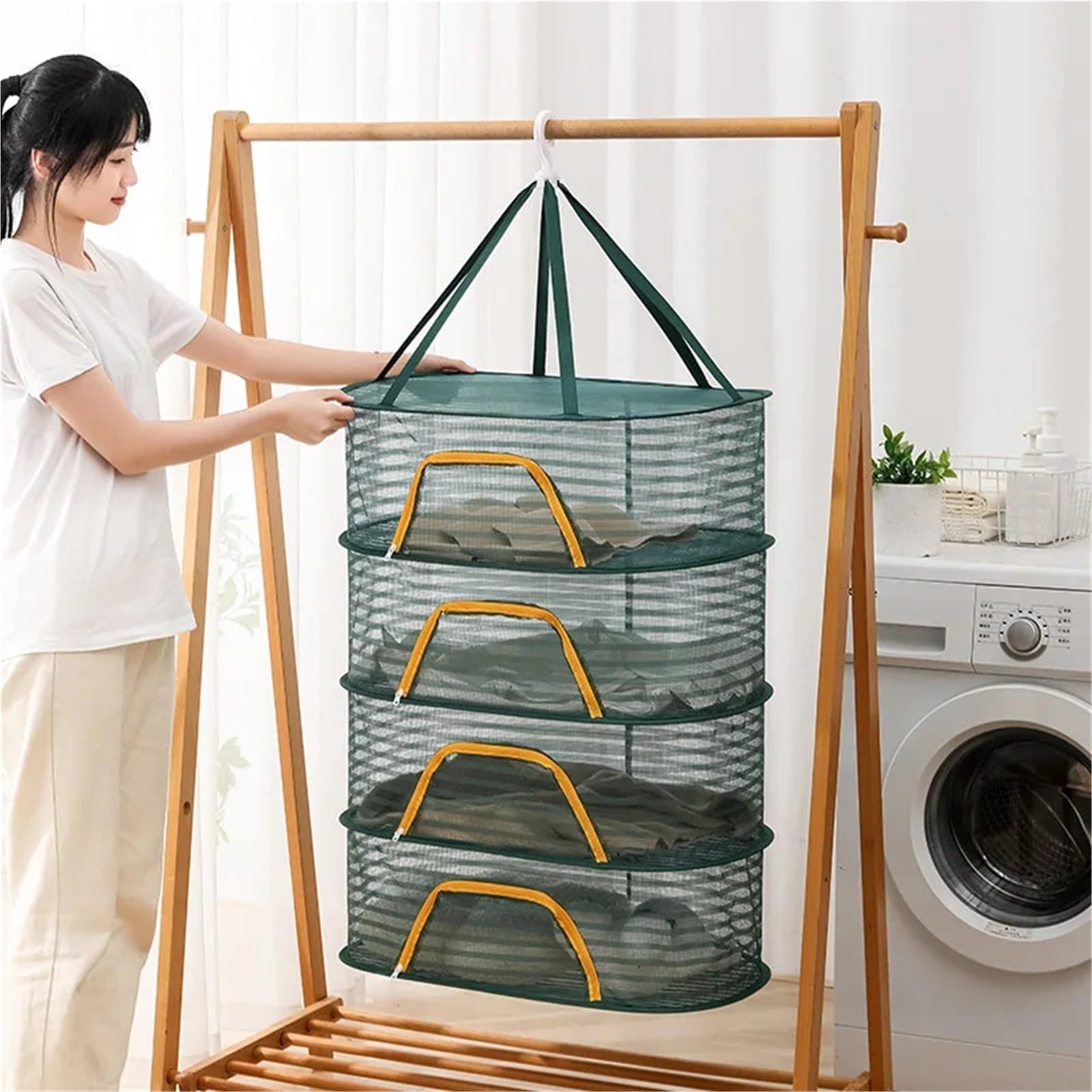Wäschenetz 2 stücke Kleidung Trocknen Netto Hängende Kleidung Trocknen Netze for Kleidung Tuch Trockner Käfig Lagerung Rack(3 Layer White)