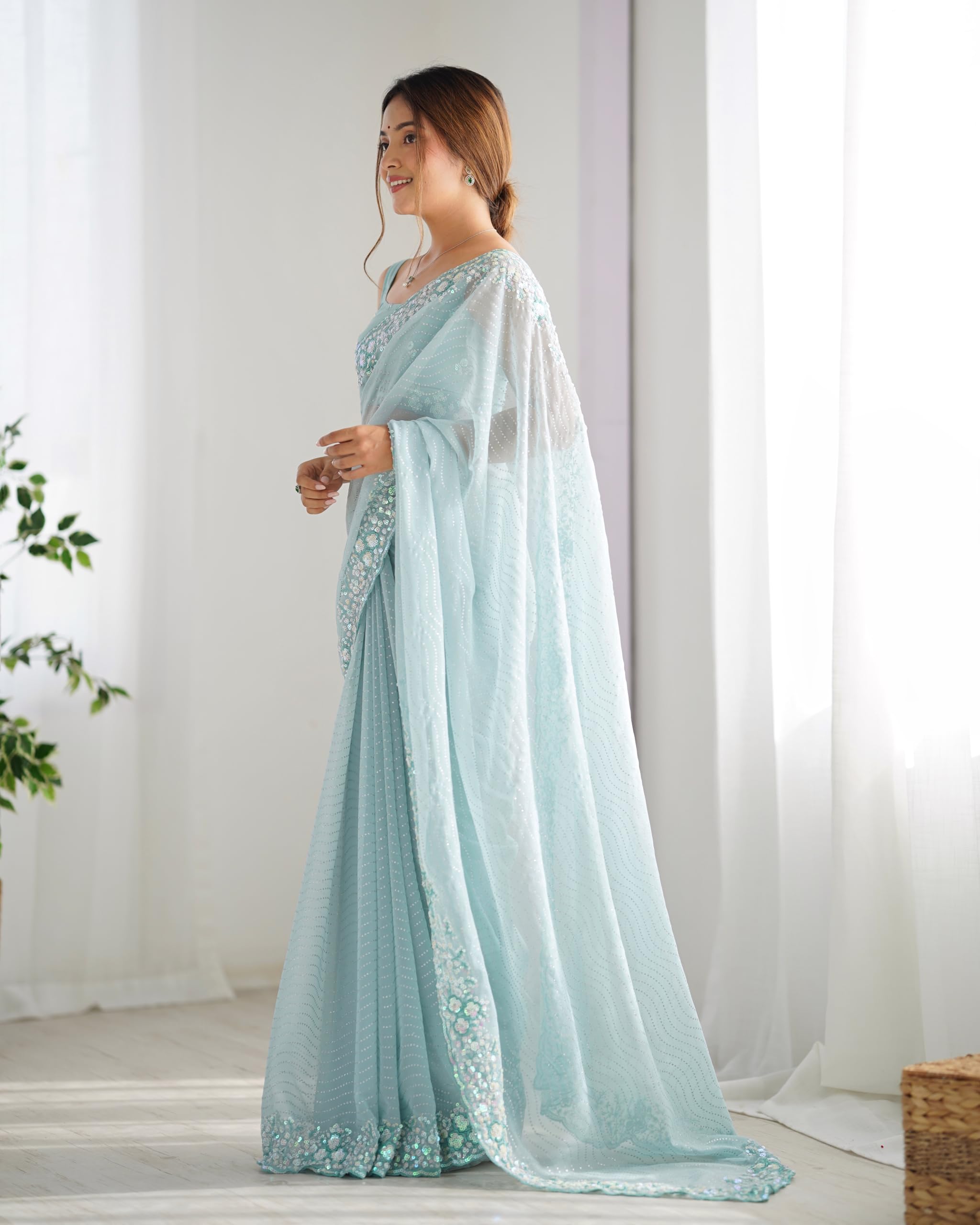 SGF11 Women's Georgette and Sequence Embroidery Work Saree With Unstiched Blouse Piece product image 6