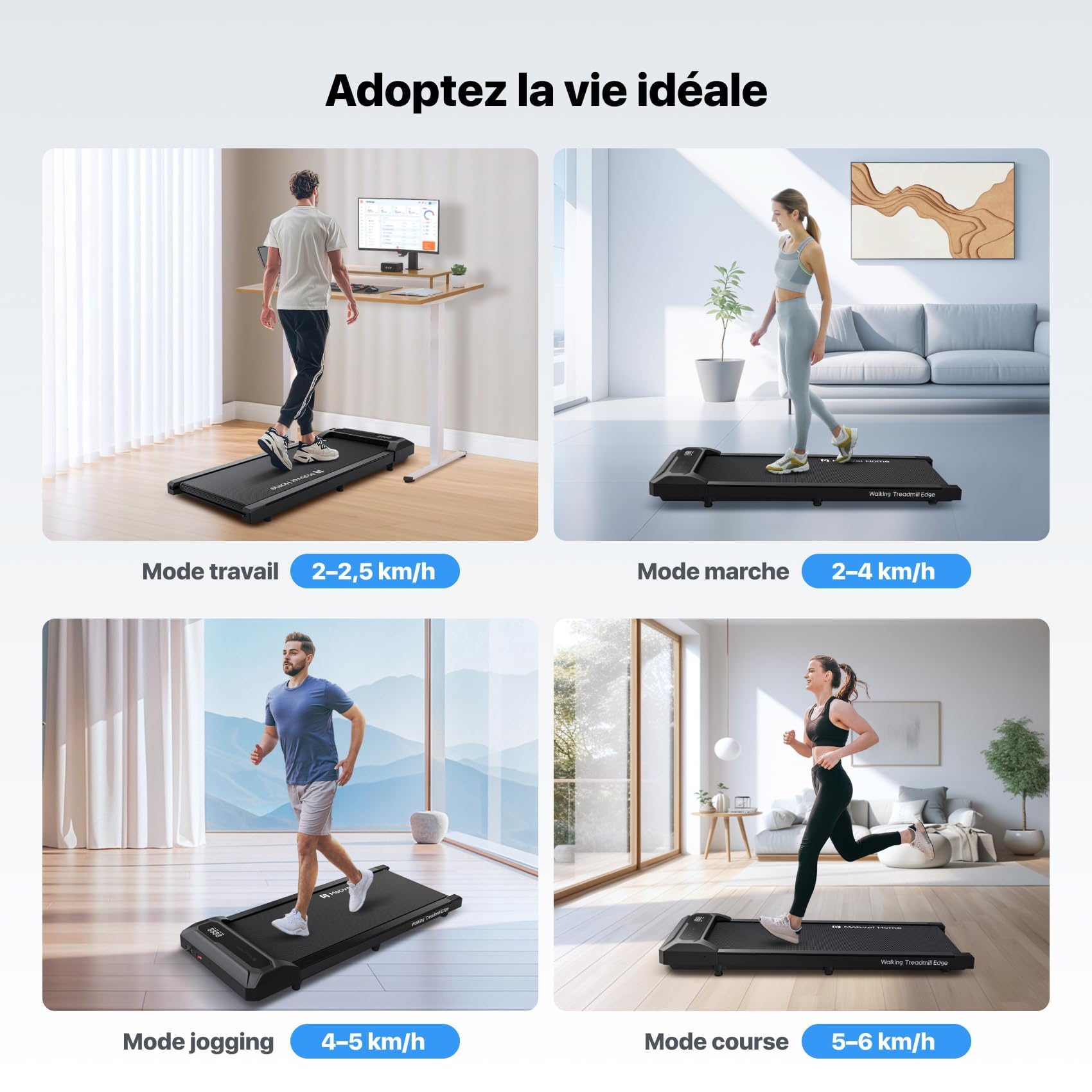 Mobvoi Tapis De Course Smart AI avec App TicSports - Portable Maison/Bureau - Vitesse 6km/h - LED + Télécommande - Marche/Jogging/Course