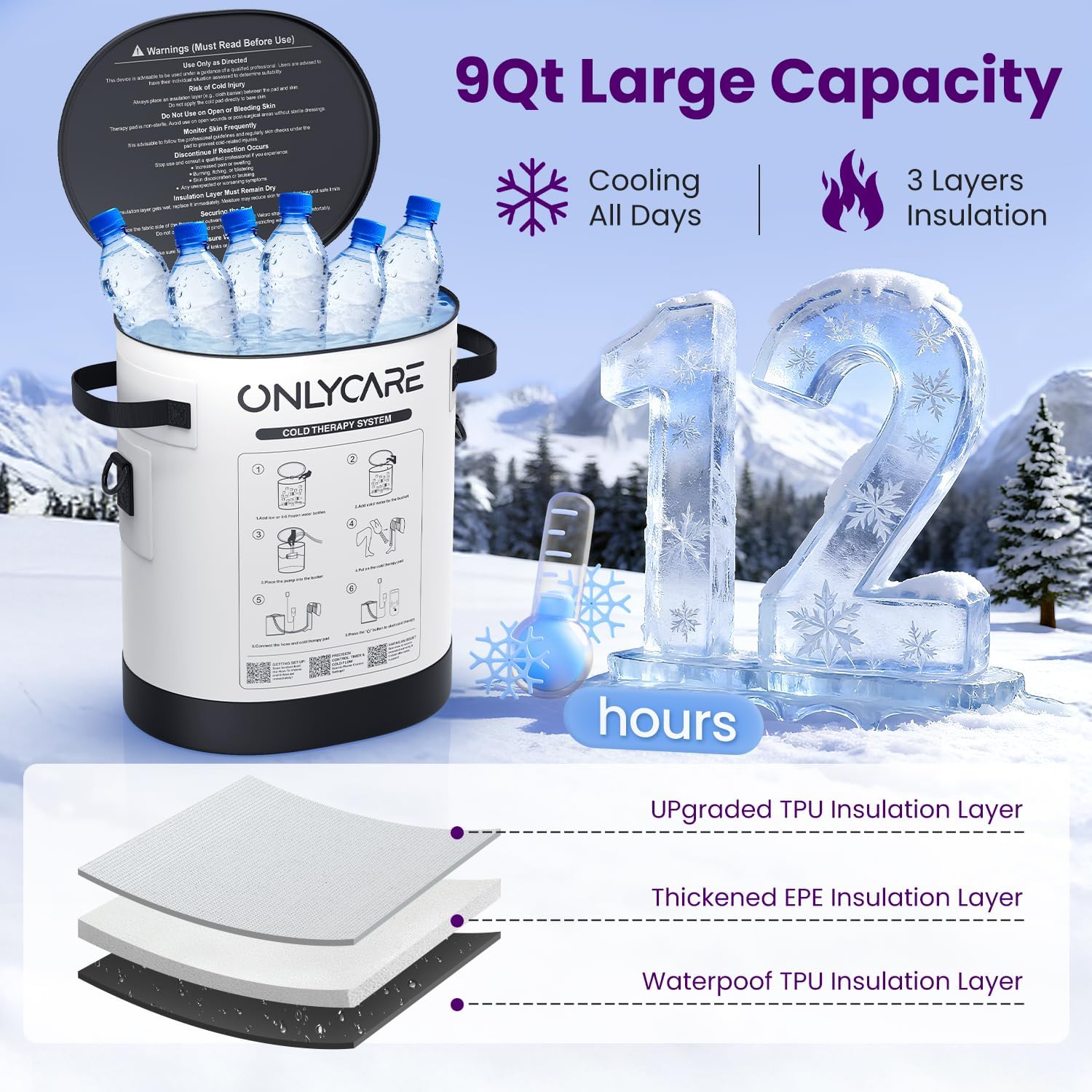 Cold Therapy Machine 4.0, Program Timer Ice Machine for Knee After Surgery, Portable Ice Therapy Machine with Quiet Pump, w/Compression Pad for Ankle, Arm Joints, Sport Injury, Cryotherapy Pain Relief