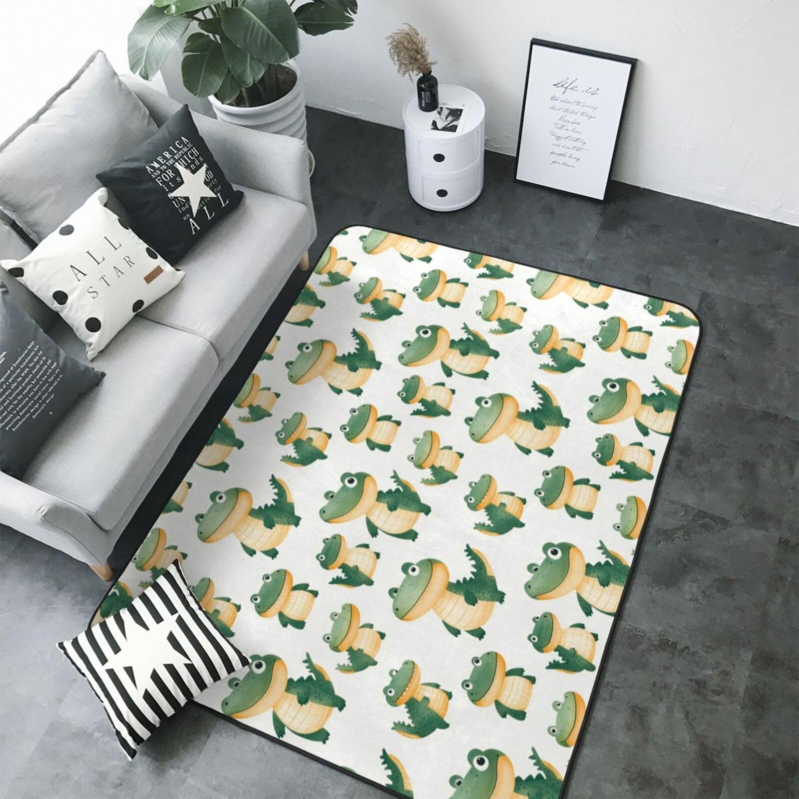 Tapis antidérapant pour salle à manger lavable grand format motif alligator vert