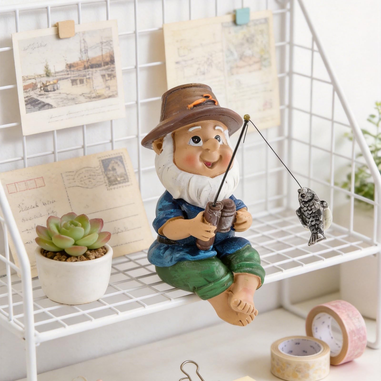 Mini nano da pesca in resina, statuette da giardino