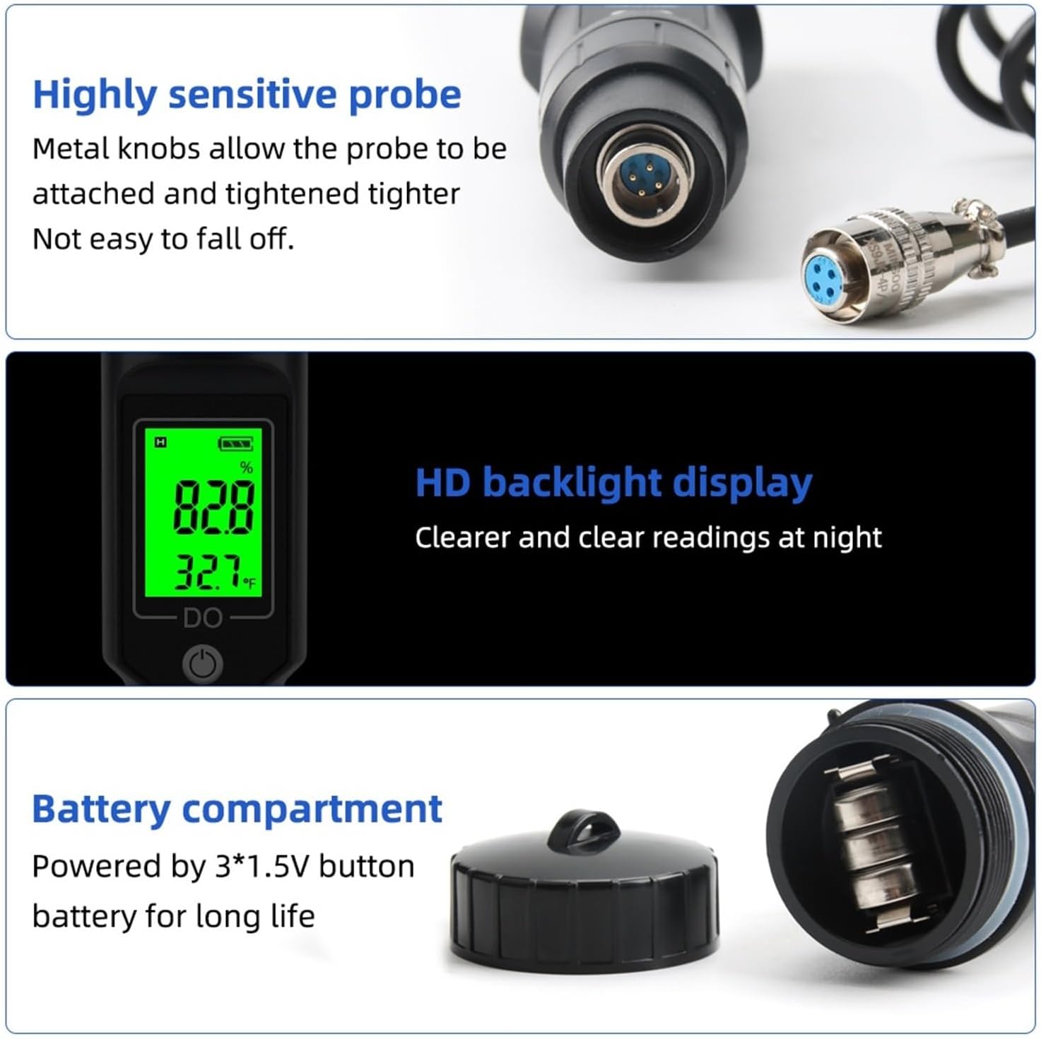 Digital Dissolved Oxygen Meter, 0.0-40.0 M-g/L Water DO Tester with A-TC Electrode Filling Fluid, for Aquarium Fish Pond Aquaculture(DO Tester 1.2M)