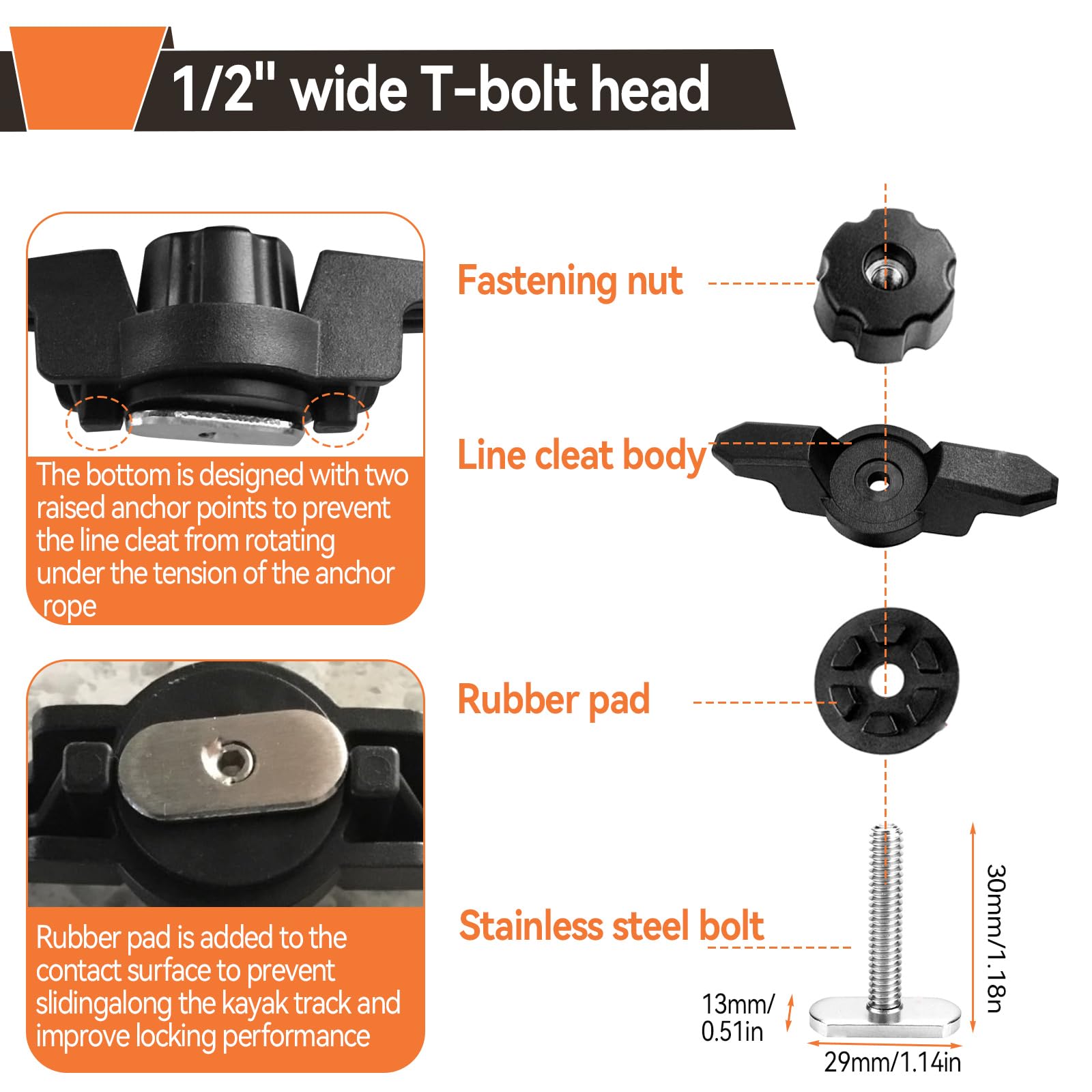 VLBPCR 4Pcs Kayak Track Mount Anchor Cleat, Line Cleat Kayak Anchor Cleat & Track Mount Line Cleat Rope Cleat for Kayak Track Rail Mount Accessories