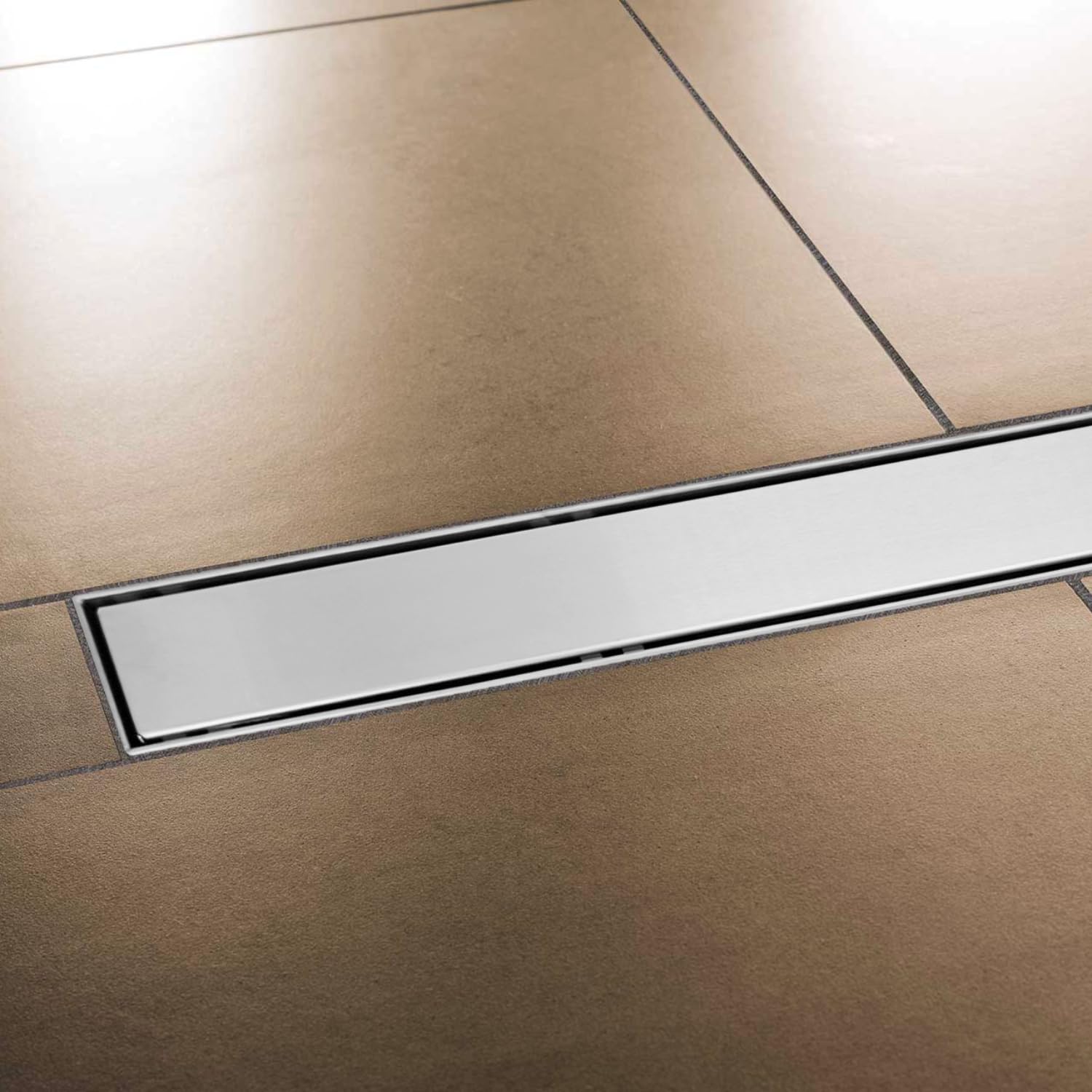 Edelstahl Duschrinne extra flach mit Ablauf & Siphon (70cm, Höhe 53mm) - waagerechter Duschablauf Komplettset Vollabdeckung - Duschabfluss & Duschablaufrinne mit passender Dichtmanschette