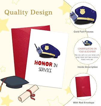 Police Academy Graduation Card - Honor in Service - Congratulations Card for New Police Officer, Sheriff, Deputy - 8x5.5 Graduation Gifts with Envelope