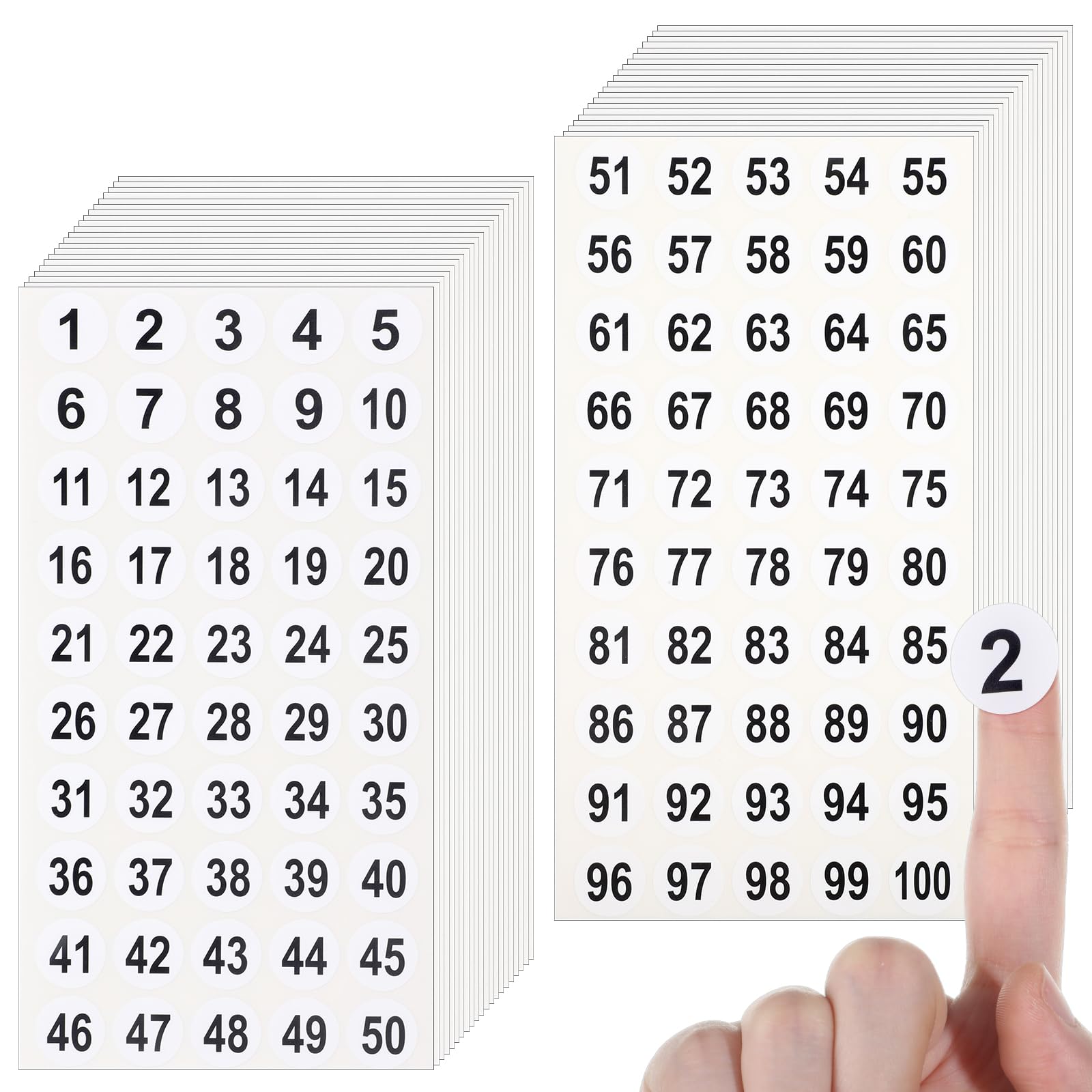 Number Stickers Labels 1-100, 2000 Pcs Consecutive Vinyl Round Numbers Stickers, 2 cm Self-Adhesive Waterproof Number Decals for Office Storage Inventory Organization, Indoor Outdoor Use