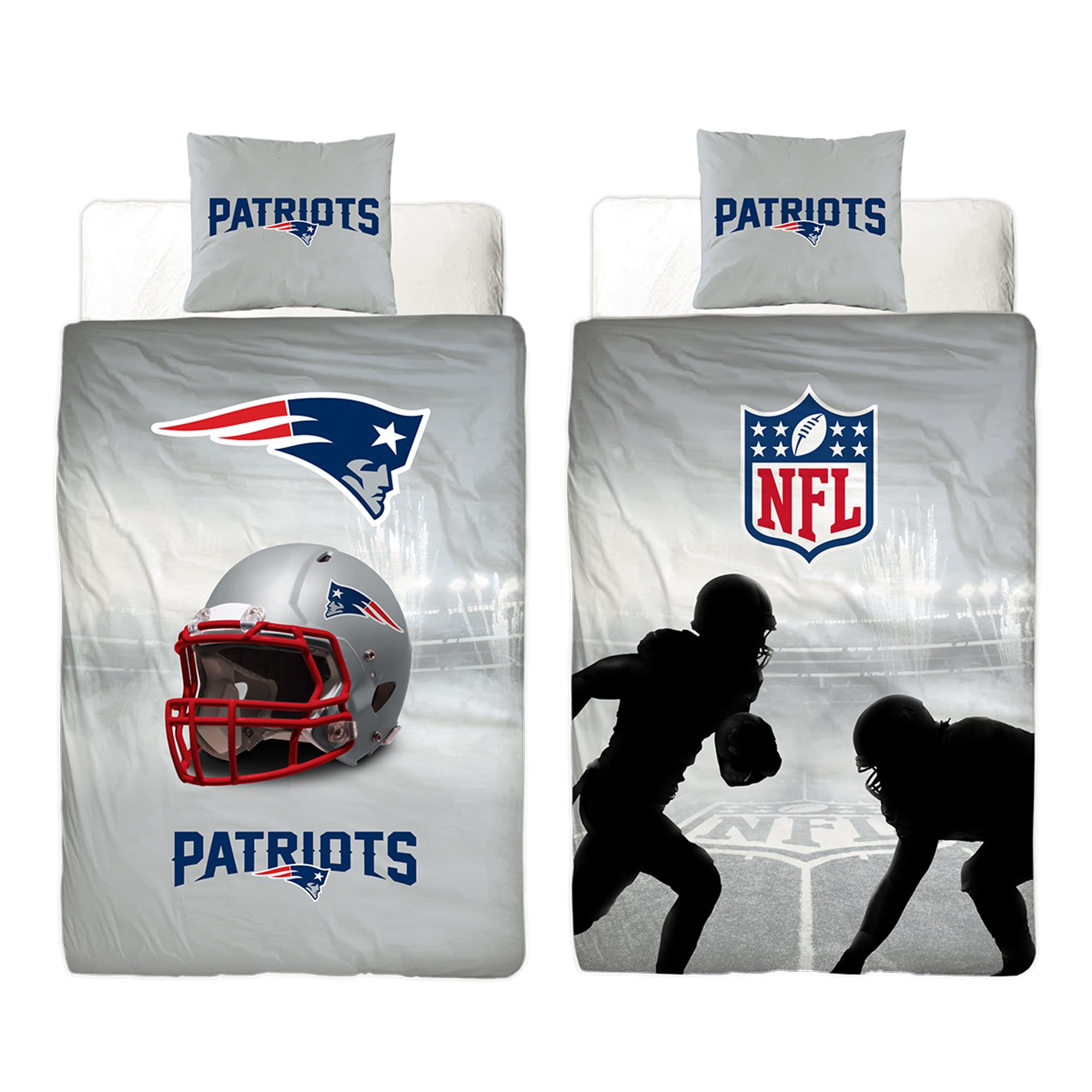 NFL Bettwäsche New England Patriots 135 x 200 cm + 80 x 80 cm 100% Baumwolle in Renforcé-Linon-Qualität mit Reißverschluss American Football Fan Super Bowl Pat Patriot Wende-Bezug deutsche Größe