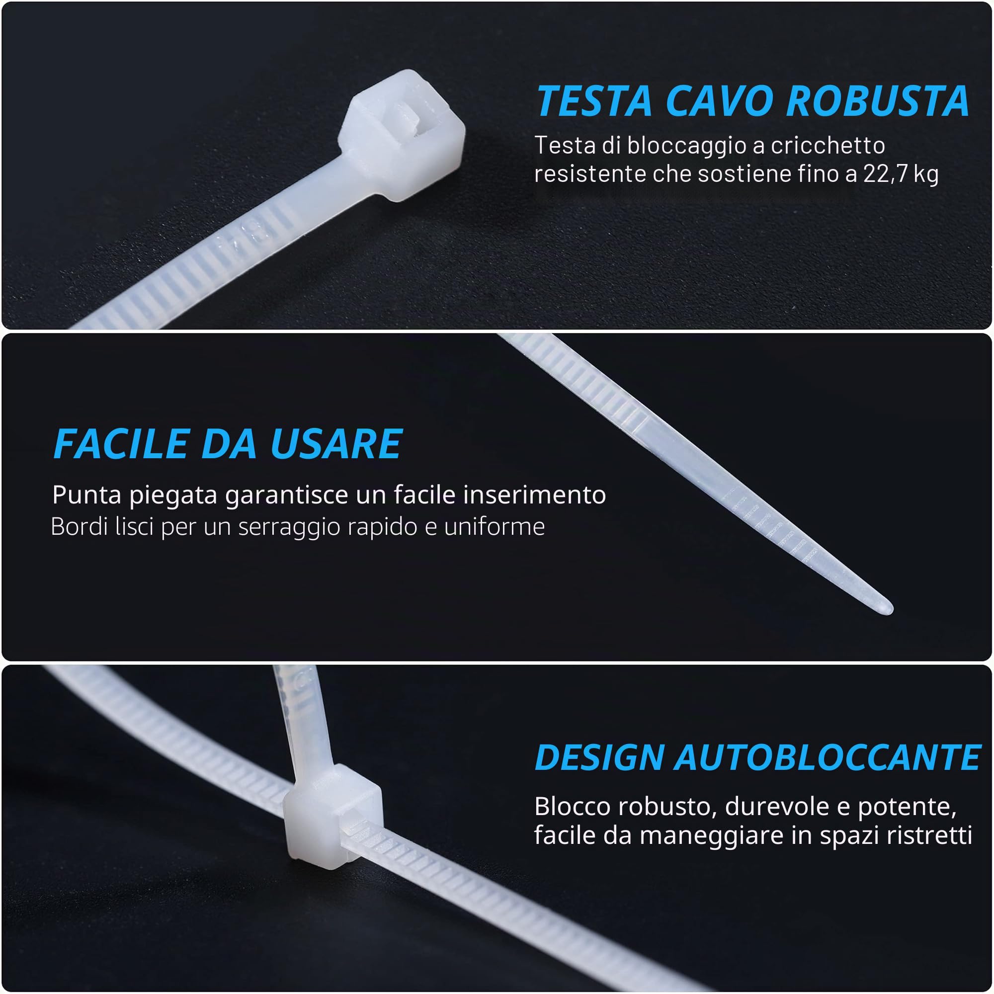 QIMEI-SHOP 500 Pezzi Fascette Plastica Bianche 200 mm x 2,5 mm Fascette Elettricista Lunghe Cavi Nylon per Cablaggio Cable Management Giardinaggio