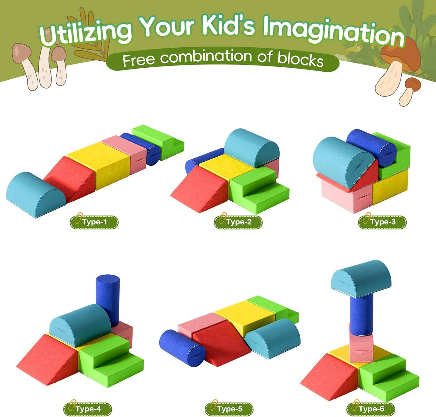 TOLEAD Foam Climbing Blocks for Toddlers 1-3, 6-Piece Soft Play Set Toddler Climbing Toys Indoor, Climb Crawl Activity Play Set, Classic