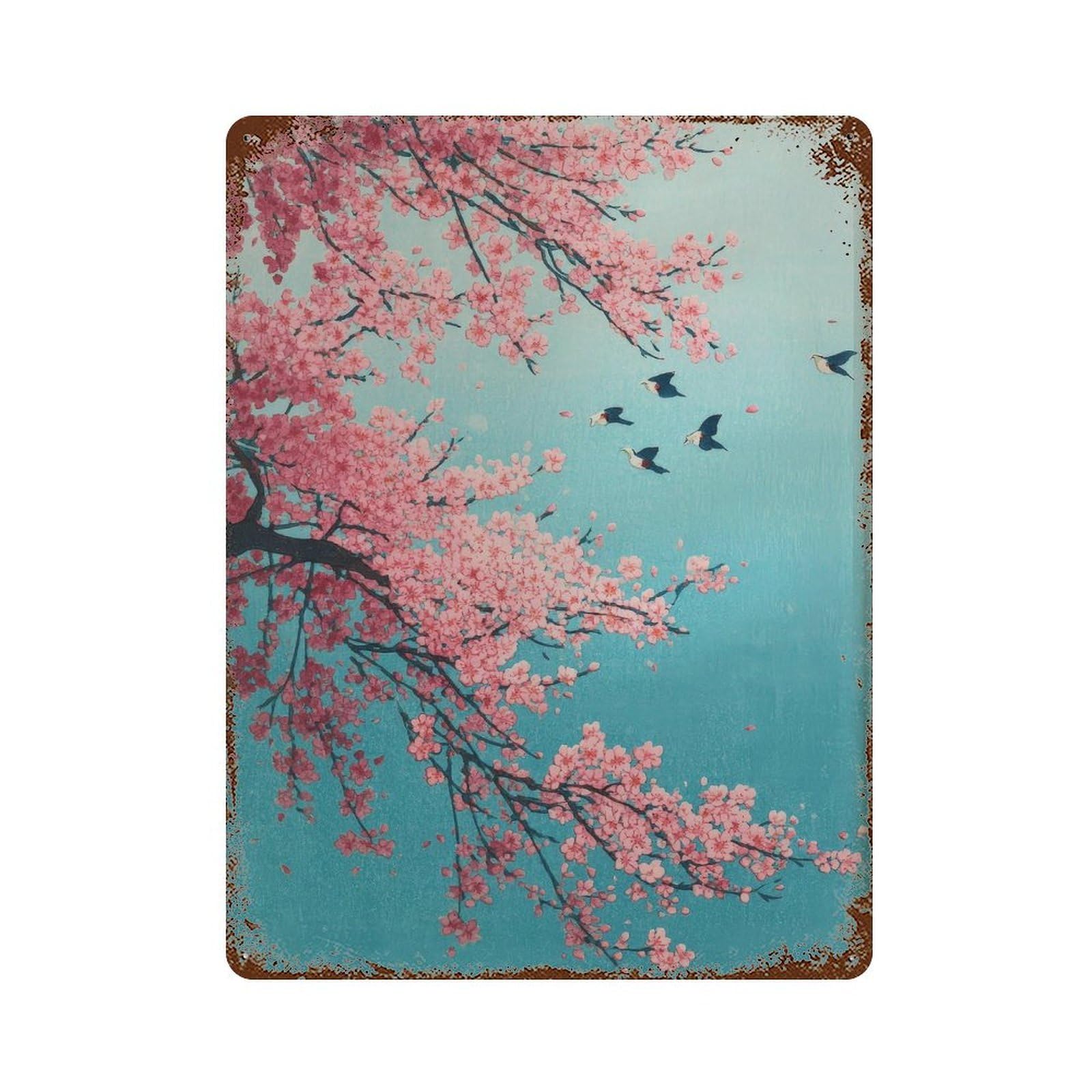 xiaoxiaoshen Cherry Blossom Tree. Japanese Ukiyo Wall Decor Art Metal Tin Poster Modern Home Decor Art Home Bar Shop Decorations Vintage Sign 40x30cm