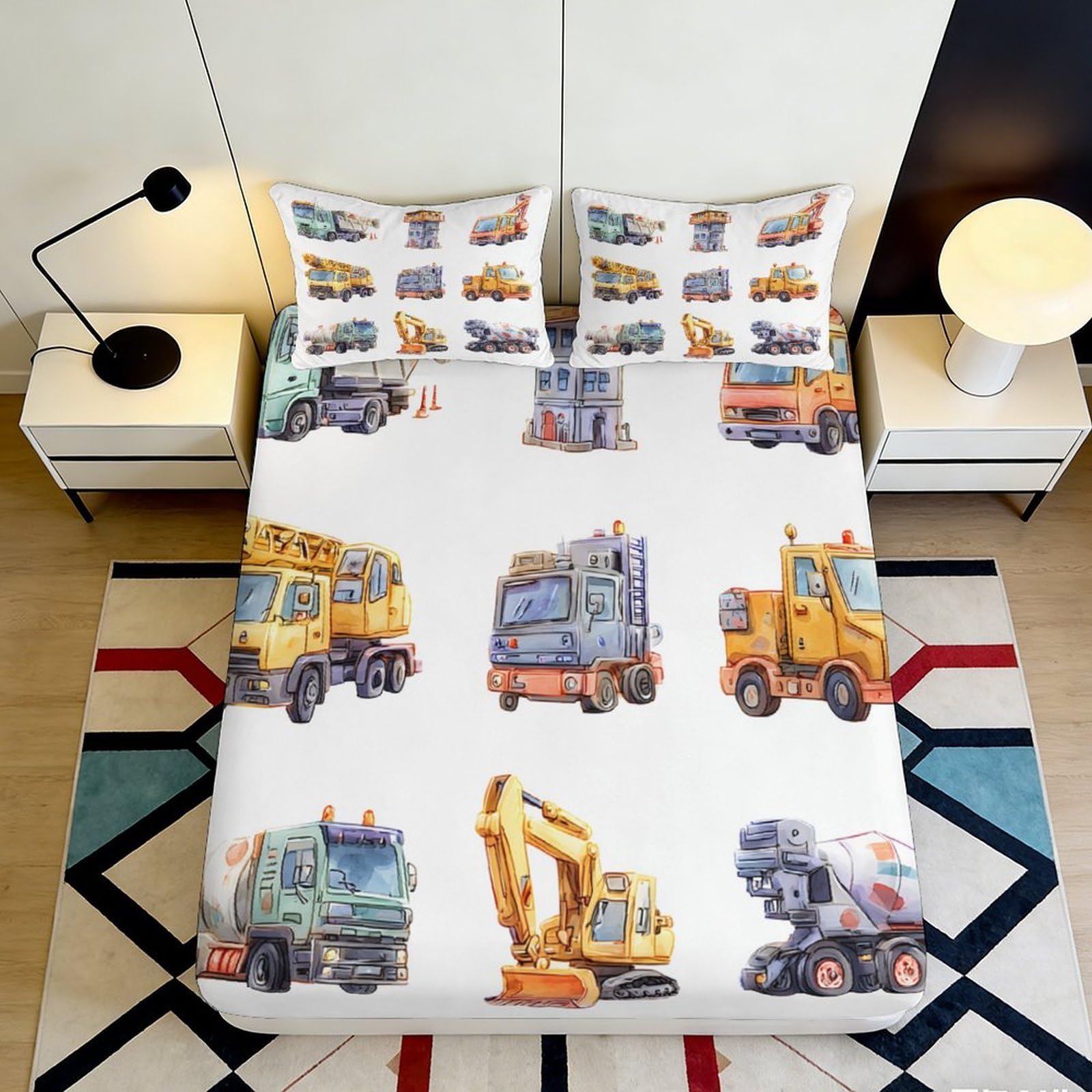 Jqzkxnhpbr Style-2 3D Printed Construction Vehicle Fitted Sheet Microfiber Soft Anti-Slip Truck Mattress Cover For Bedroom Dorm Decor 90X200x25cm