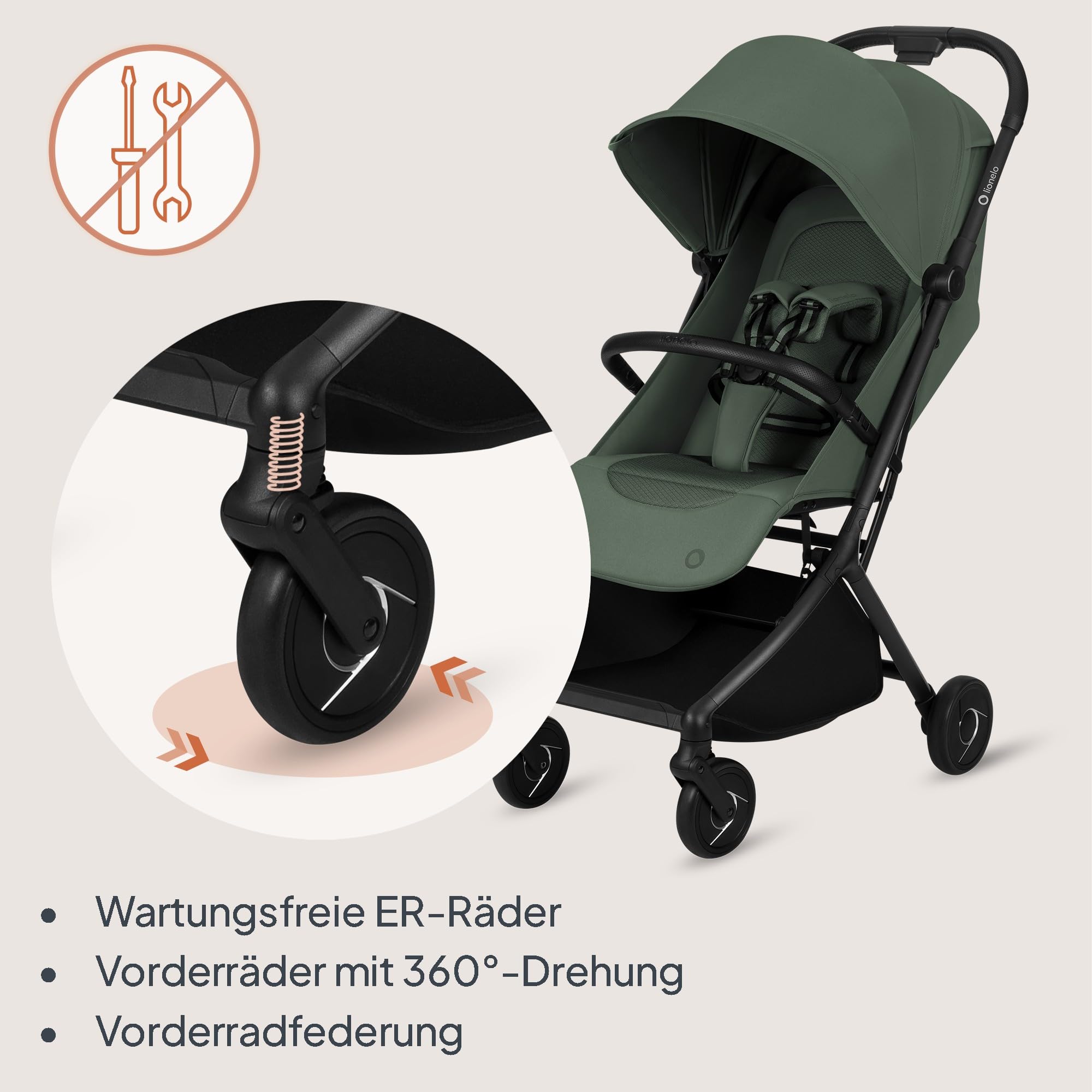 Lionelo Sia Reisebuggy ultraleicht & ultrakompakt faltbar, 5,9 kg, bis 22 kg, 6 Monaten bis 4 Jahre, Liegeposition, Federung, UPF50+ Verdeck, Moskitonetz, Einkaufskorb 3 kg, Becherhalter, Tragegurt