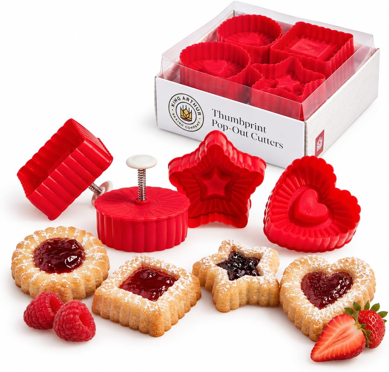 King Arthur Baking Company Thumbprint Pop Out Cookie Cutters, 4 Piece Set, For Embossed Thumbprint And Filled Cookies For Holiday And Everyday Baking