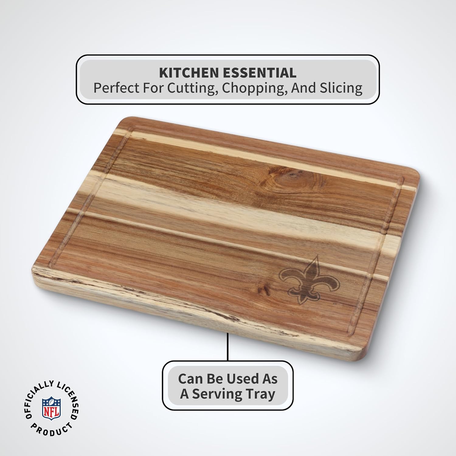 The Memory Company Officially Licensed NFL Acacia Cutting Board – 11.7" x 15.7" Durable Wood Chopping & Serving Board with Team Logo